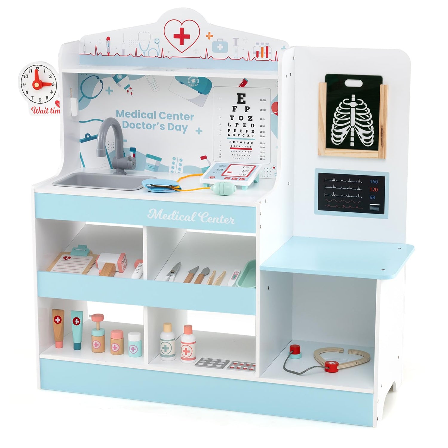 Wooden Doctor Play Set Kids Medical Center with Storage for Boys and Girls 3+ Years Old
