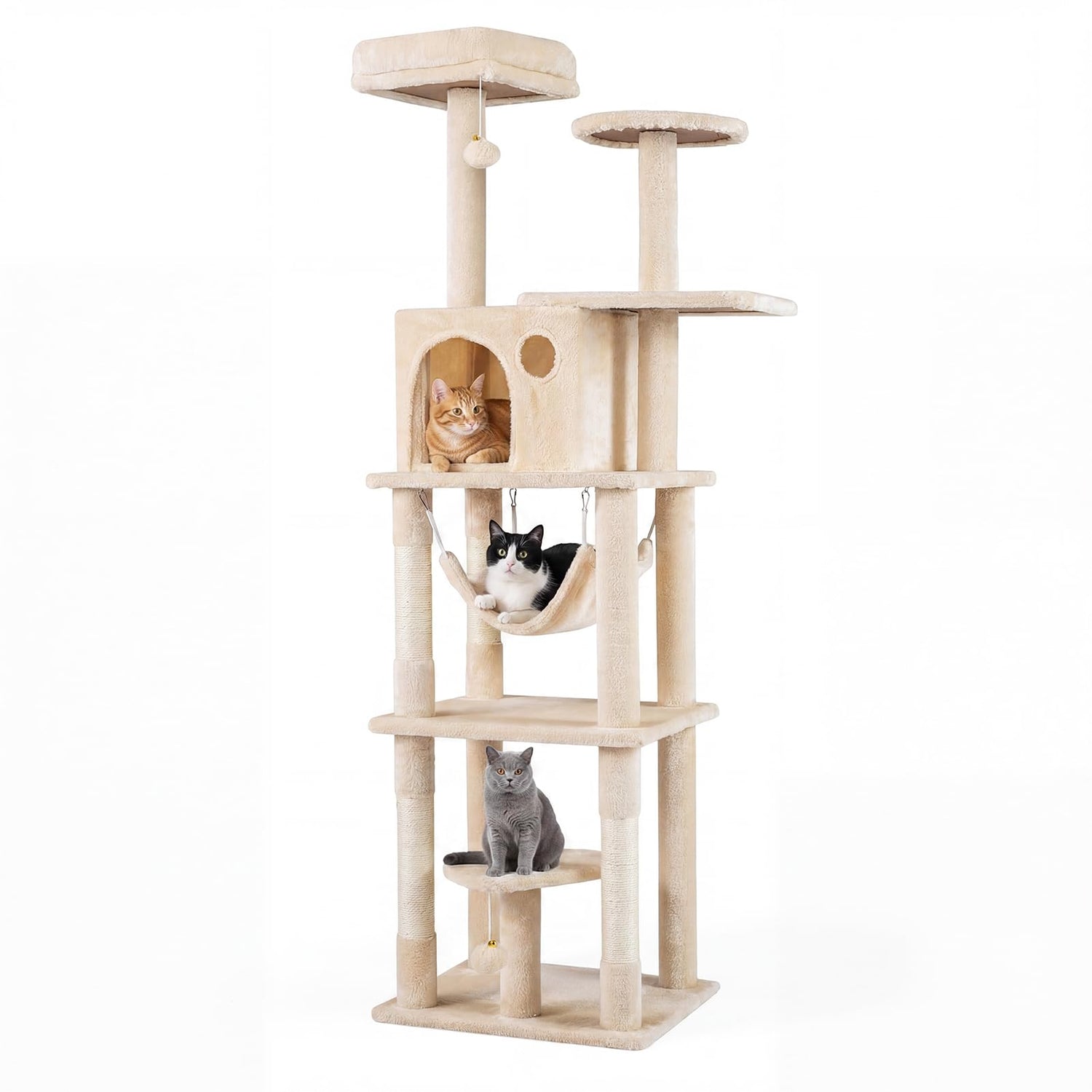 Cat Tree, 168cm Tall Modern Cats Tower with 2 Perches, Hammock