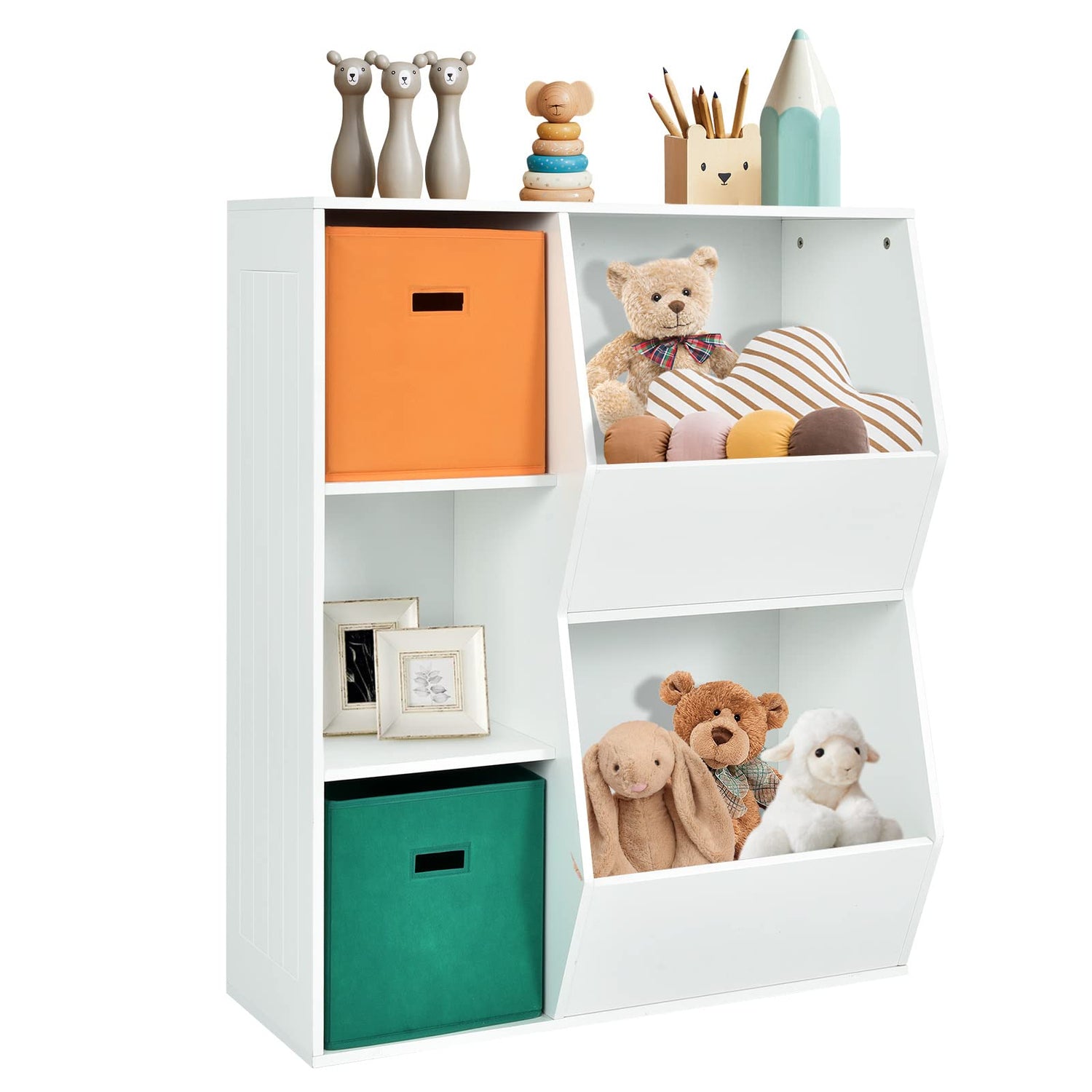 GYMAX 5 Cubbies Children Toy Organizer with 2 Large Baskets