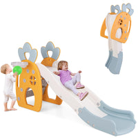 GYMAX 3 in 1 Kids Slide, Foldable Toddler First Slide with Basketball Hoop, Buffer Zone, Handrails