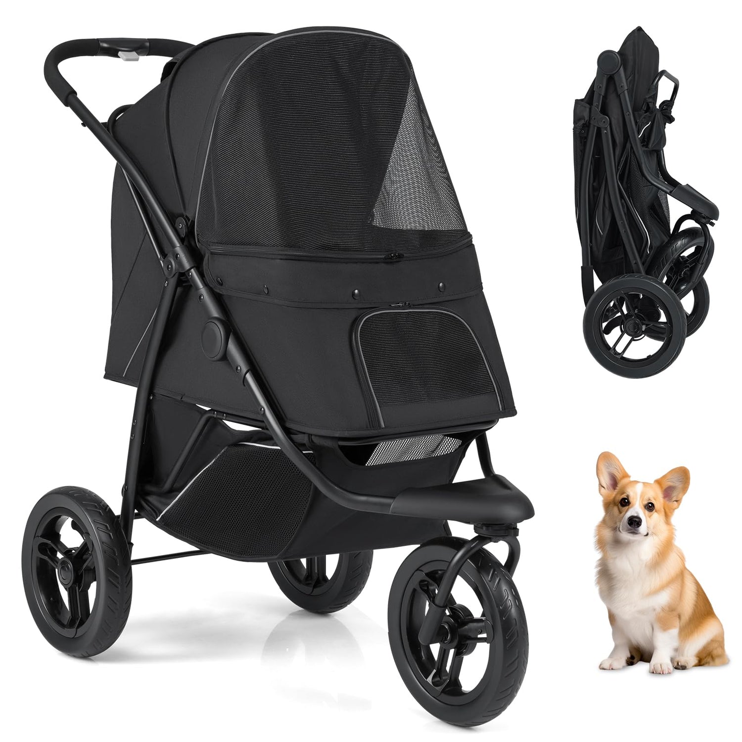 3-Wheel Pet Stroller for Small and Medium Dogs with All-Terrain Wheels