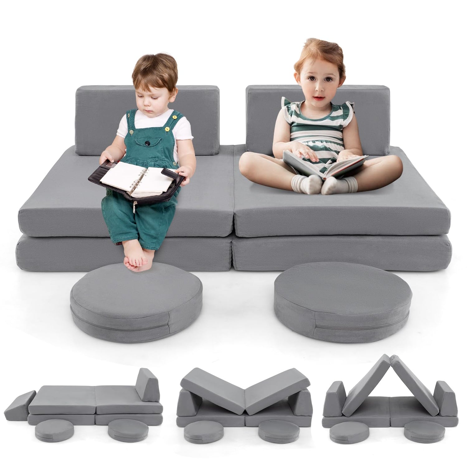 GYMAX 6-Piece Kids Play Sofa Set, Convertible Toddler Couch