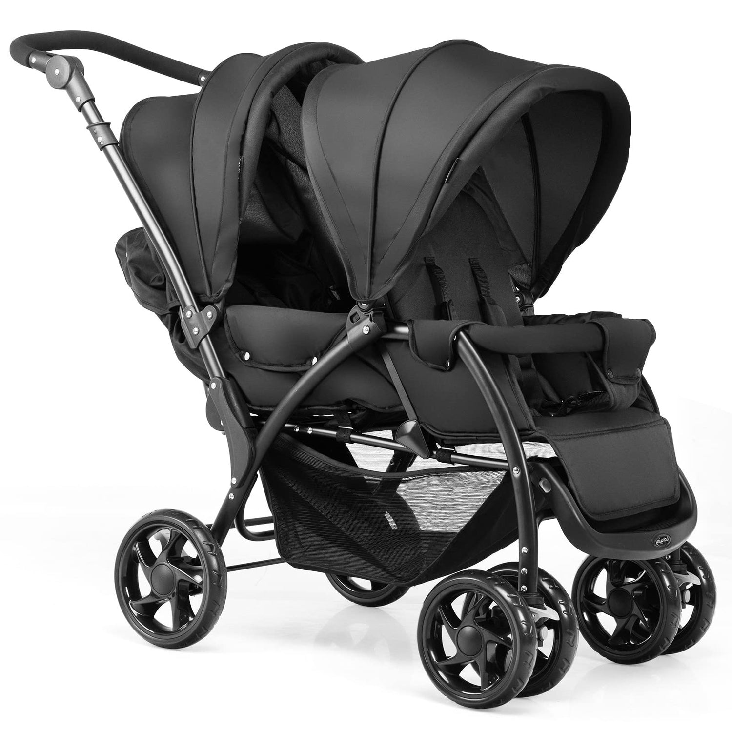 GYMAX Double Seat Stroller with Adjustable Push Handle and Foot Rest