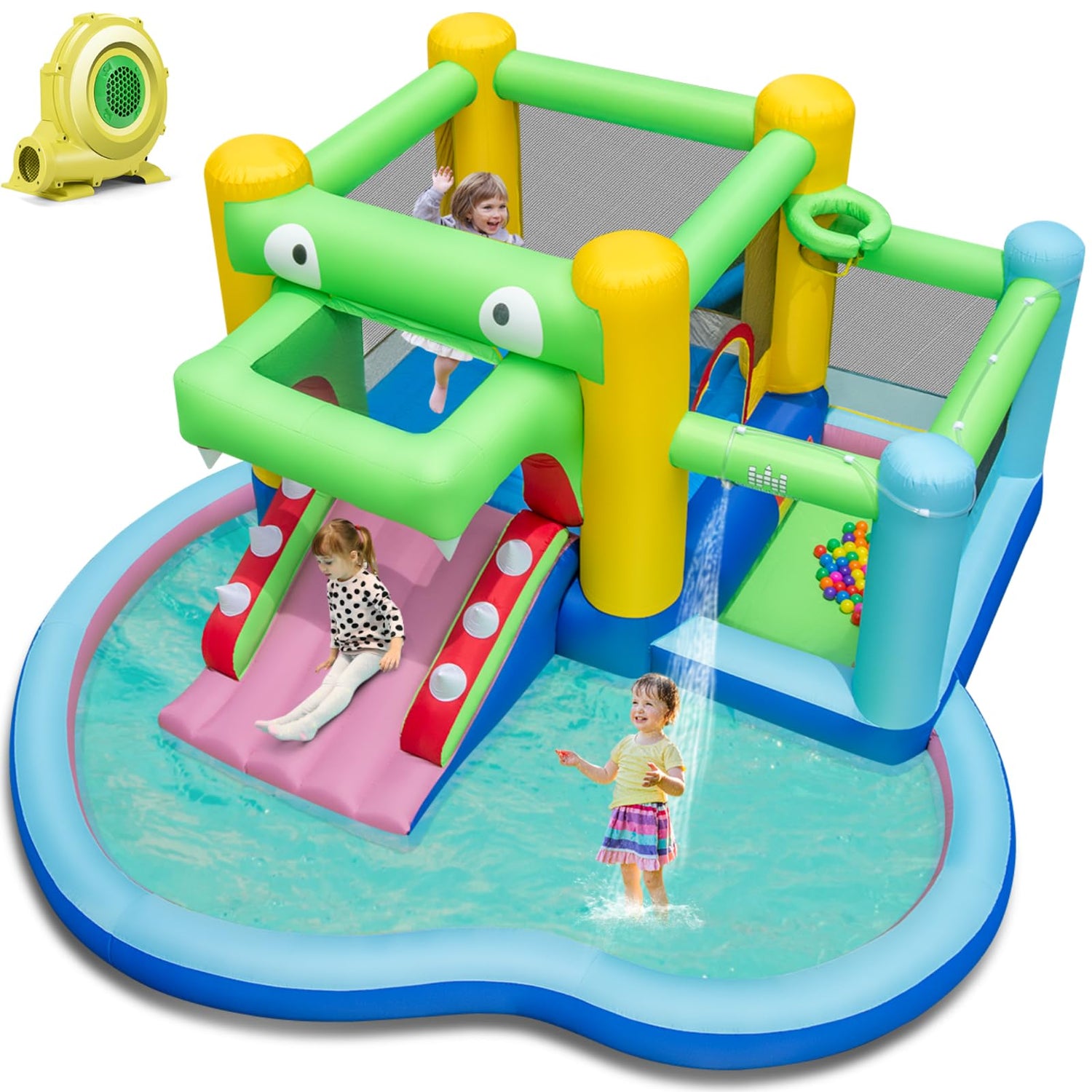GYMAX 5 in 1 Kids Bouncy Castle with 680W Blower