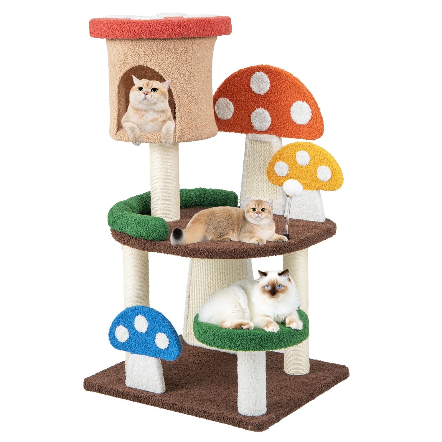GYMAX Cat Tree, Mushroom Cat Tower with Condo, Platform, Scratching Posts, Sisal Board (59 x 48 x 102cm)