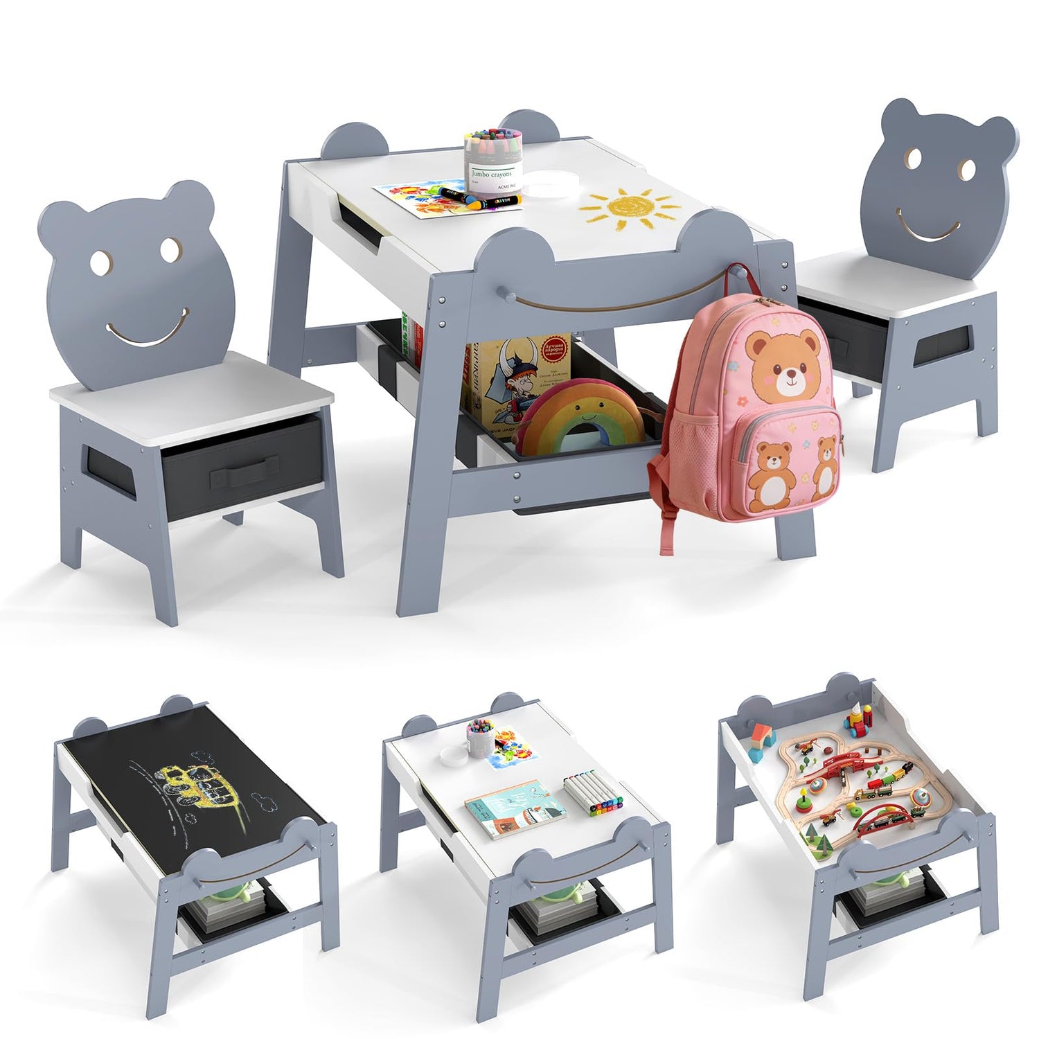 Kids Table and Chairs, Multifunctional Activity Desk (70 x 60.5 x 50 cm)