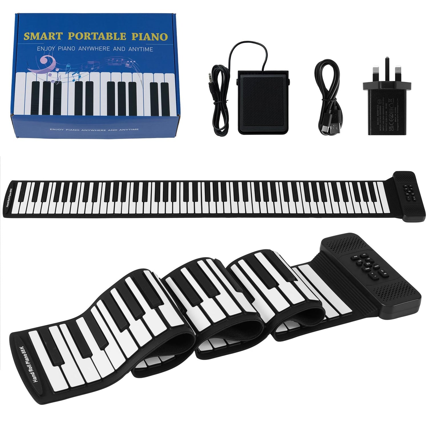 Portable Hand Roll Piano Keyboard with 128 Rhythms