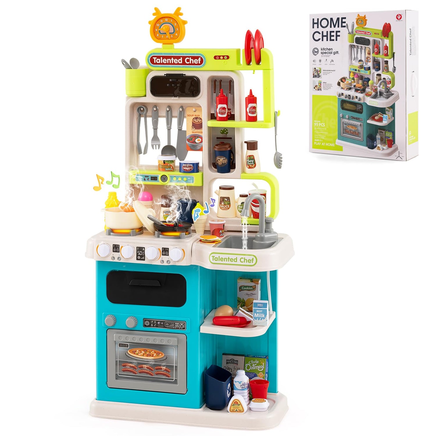 Kids Kitchen Playset Pretend Play Kitchen with Realistic Sounds and Lights