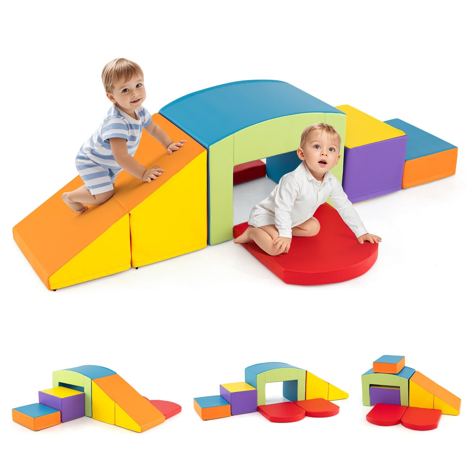 GYMAX Soft Play Equipment for Toddlers, 6 Pieces Kids Activity Set for Climbing