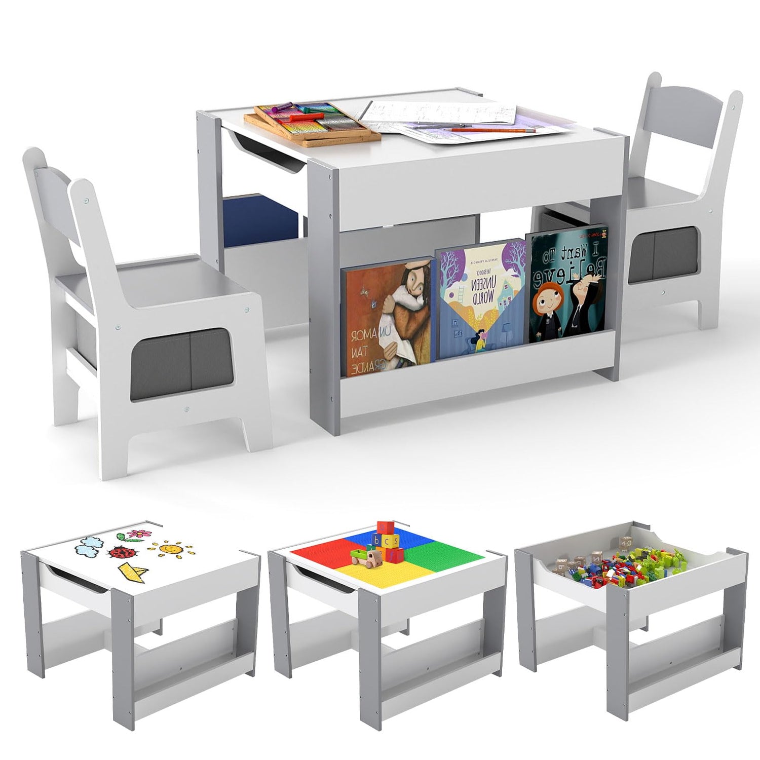Wooden Toddler Activity Tables with Reversible Tabletop