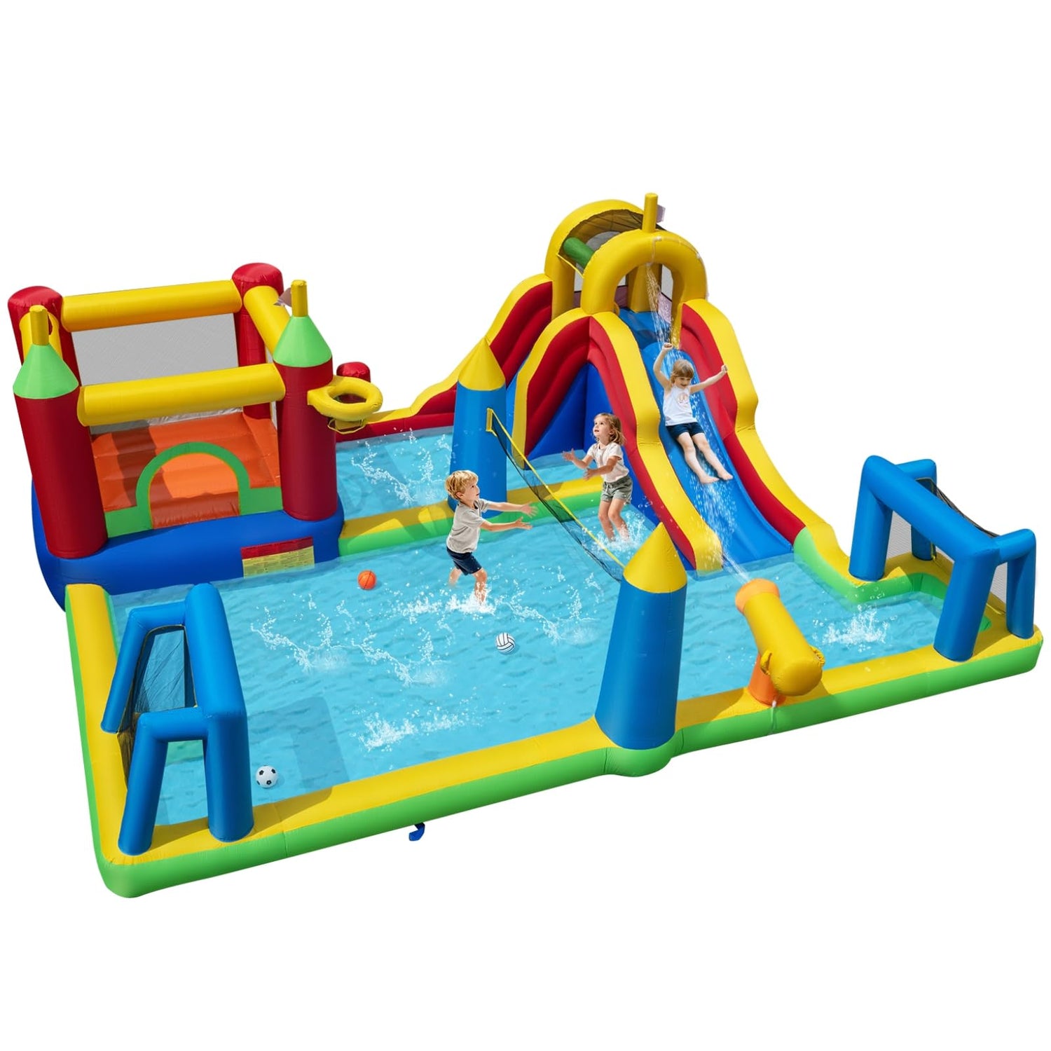 Maxmass Kids Water Park, Inflatable Bounce House with Splash Pool,Climbing Wall, Slide