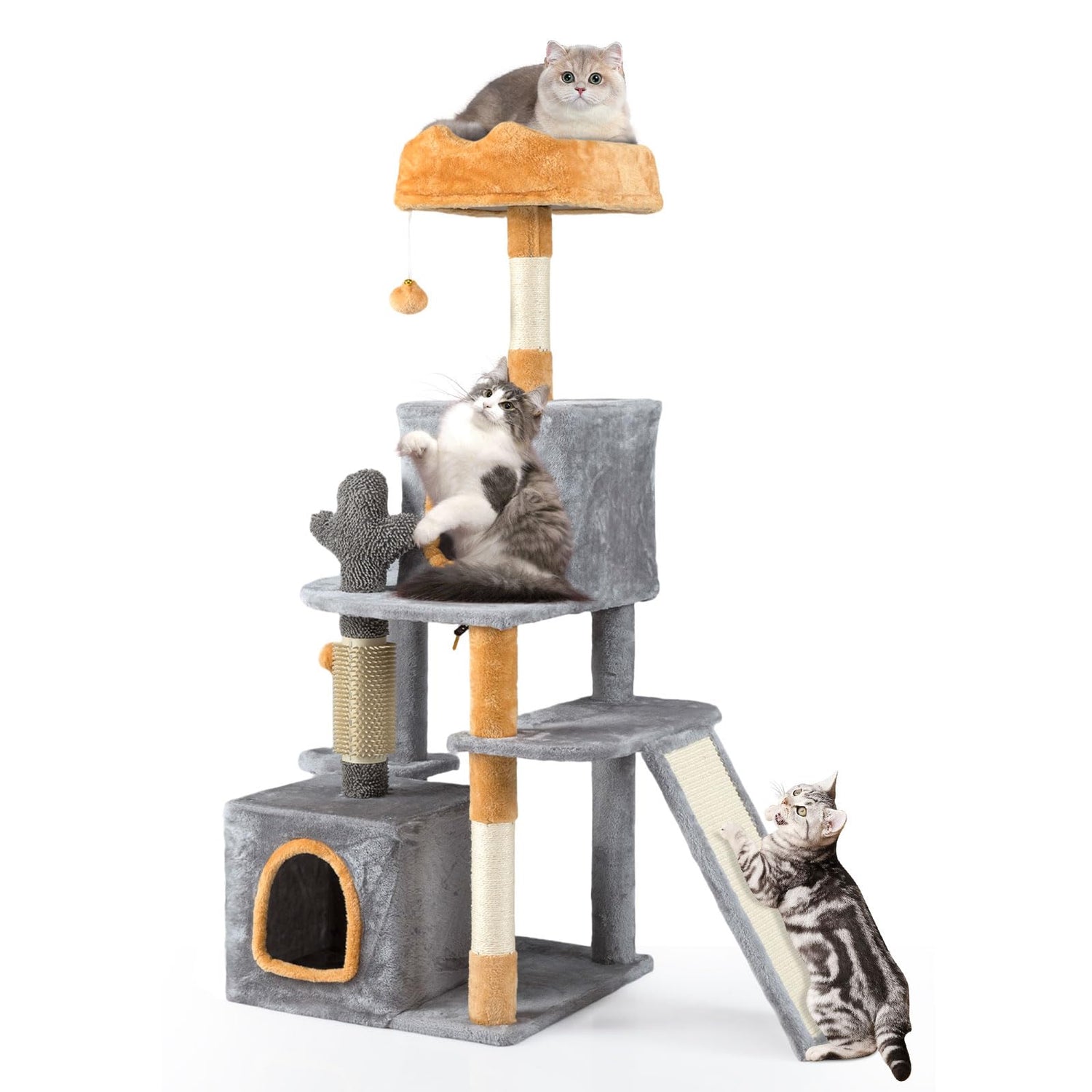 128 CM Tall Cat Tree with Sisal Scratching Posts and Ladder