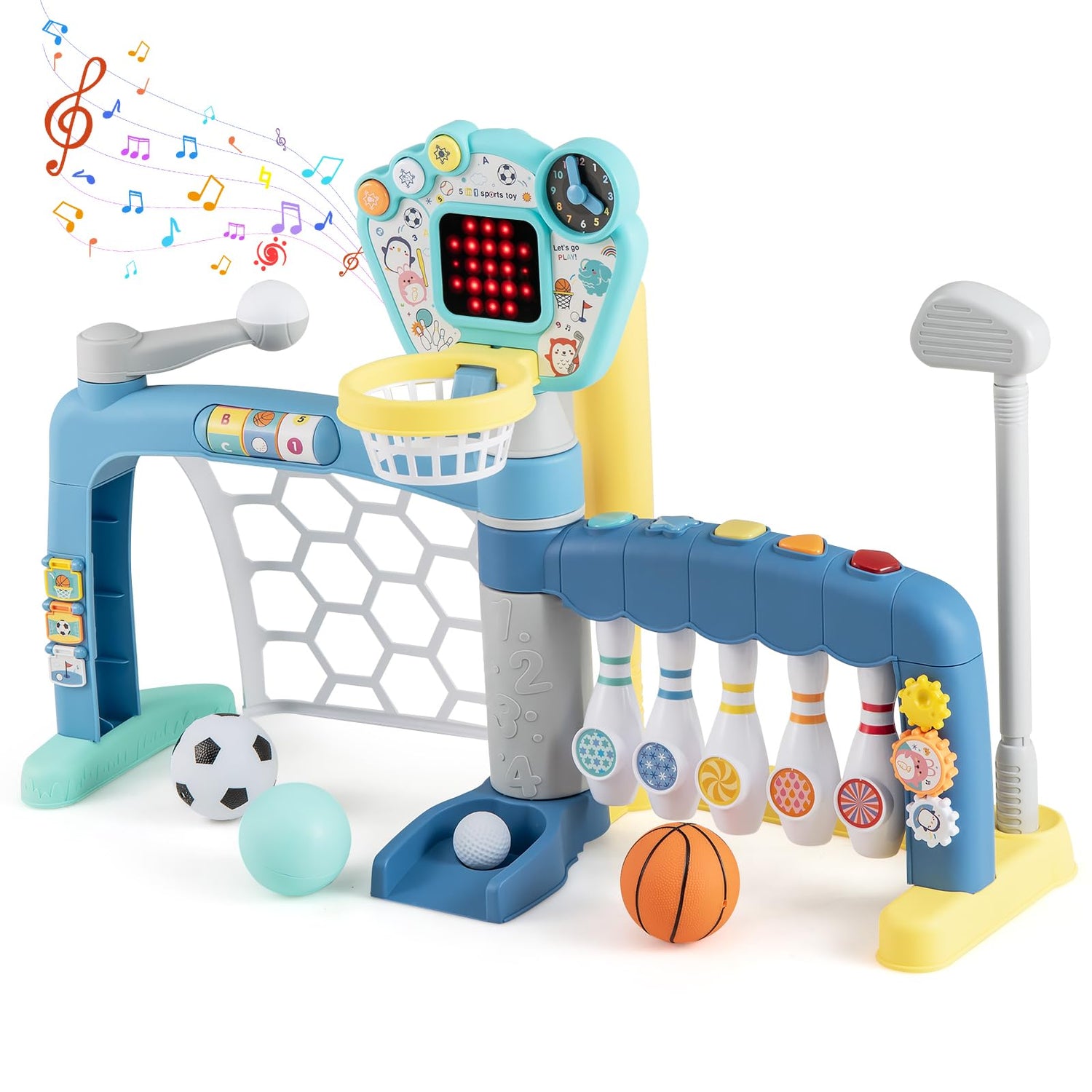 5 in 1 Toddler Sports Toy Kids Activity Center with Adjustable Basketball Hoop