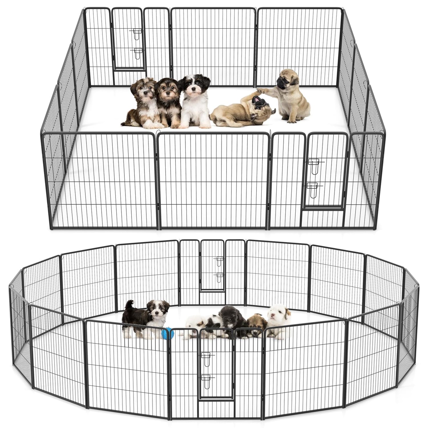 GYMAX Dog Playpen Outdoor Indoor, 16 Panel 80cm Height Metal Dog Fence for Puppies Small Dogs