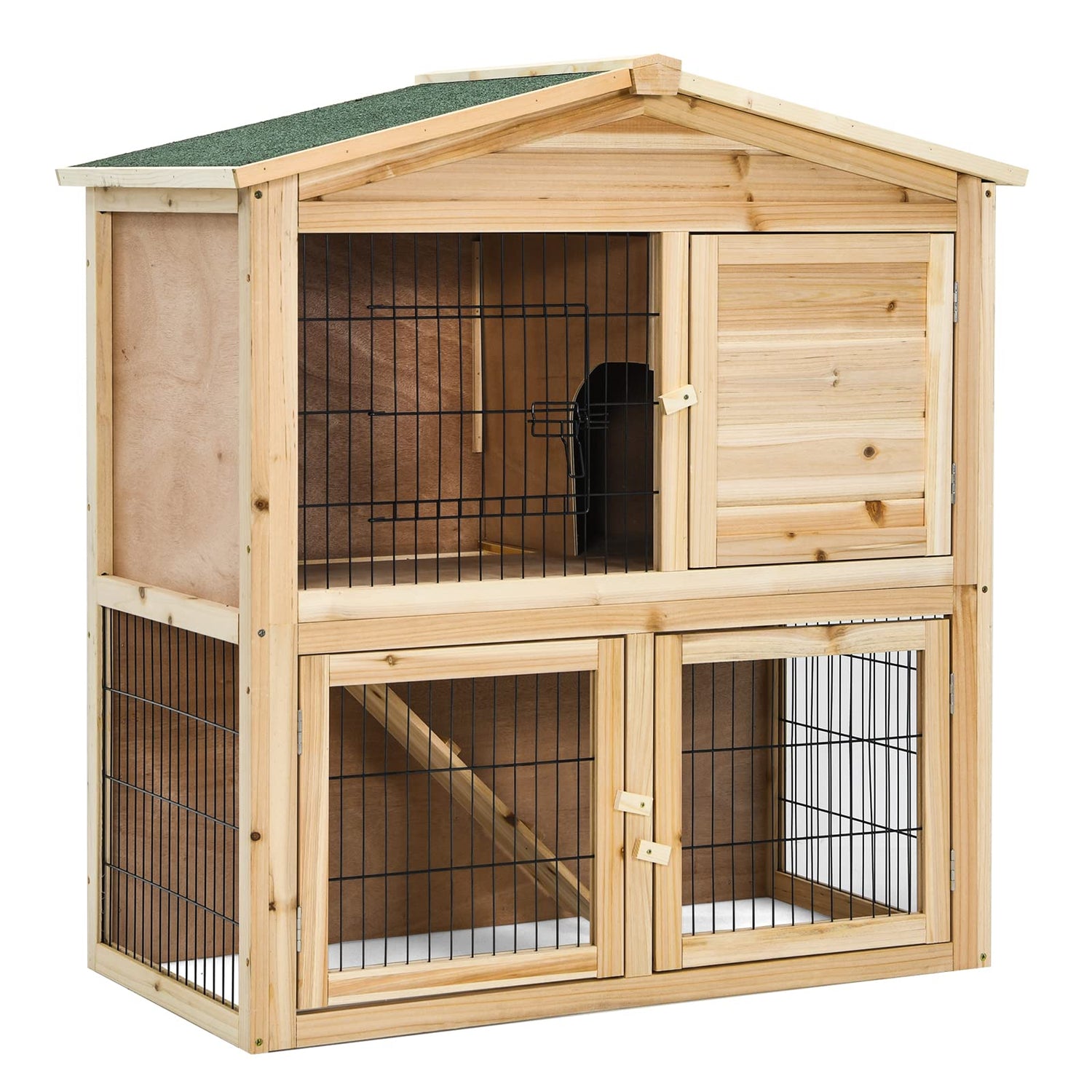2-Tier Wooden Outdoor Rabbit Hutch with Ramp