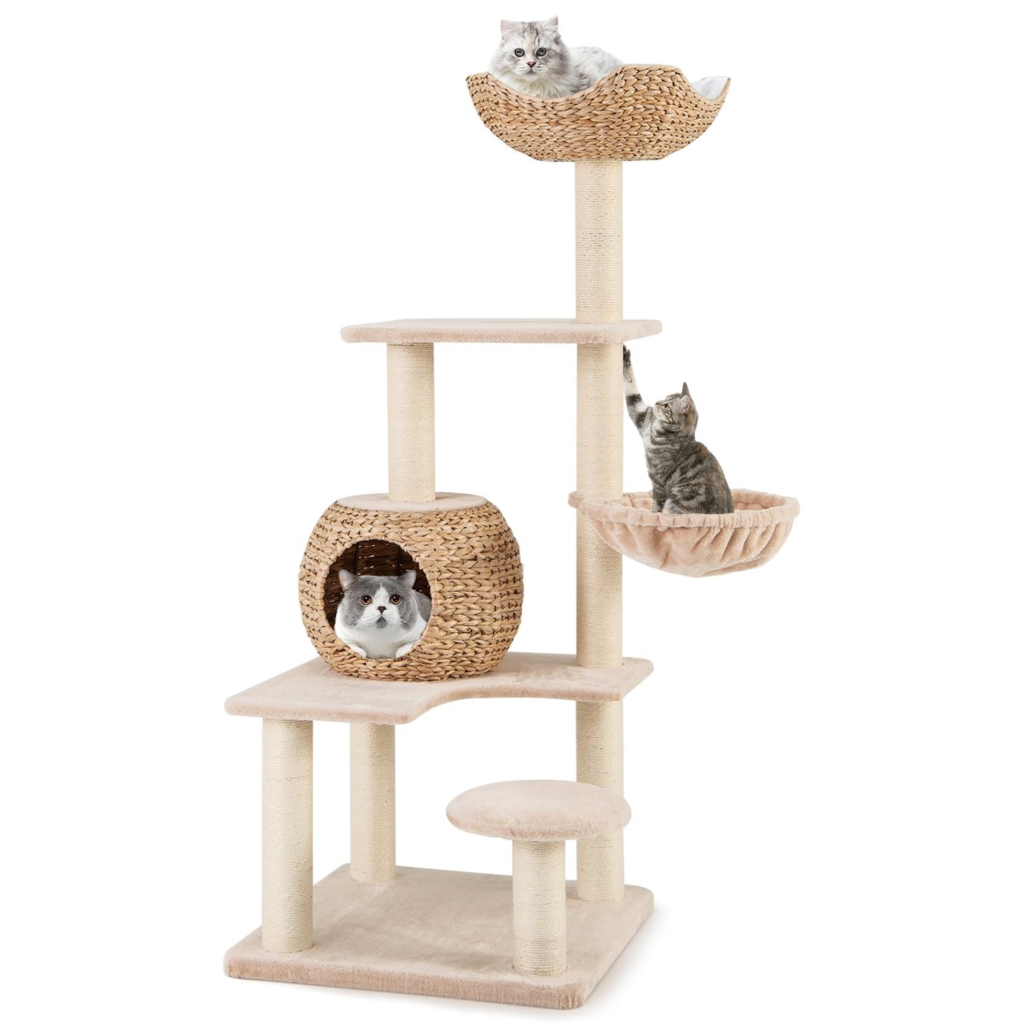 150cm Cattail Cat Tower with Sisal Scratching Posts for Indoor Cats