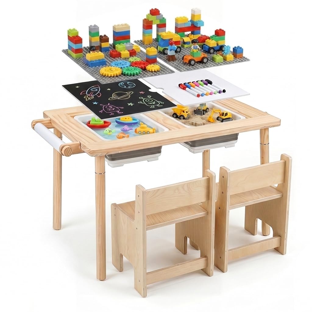 Kids Sensory Table & Chair Set Activity Table (with 2 Chair)