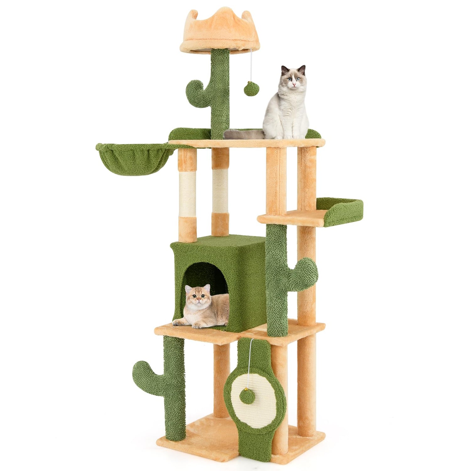 160 CM Cactus Cat Tree with Sisal Scratching Posts for Indoor Cats