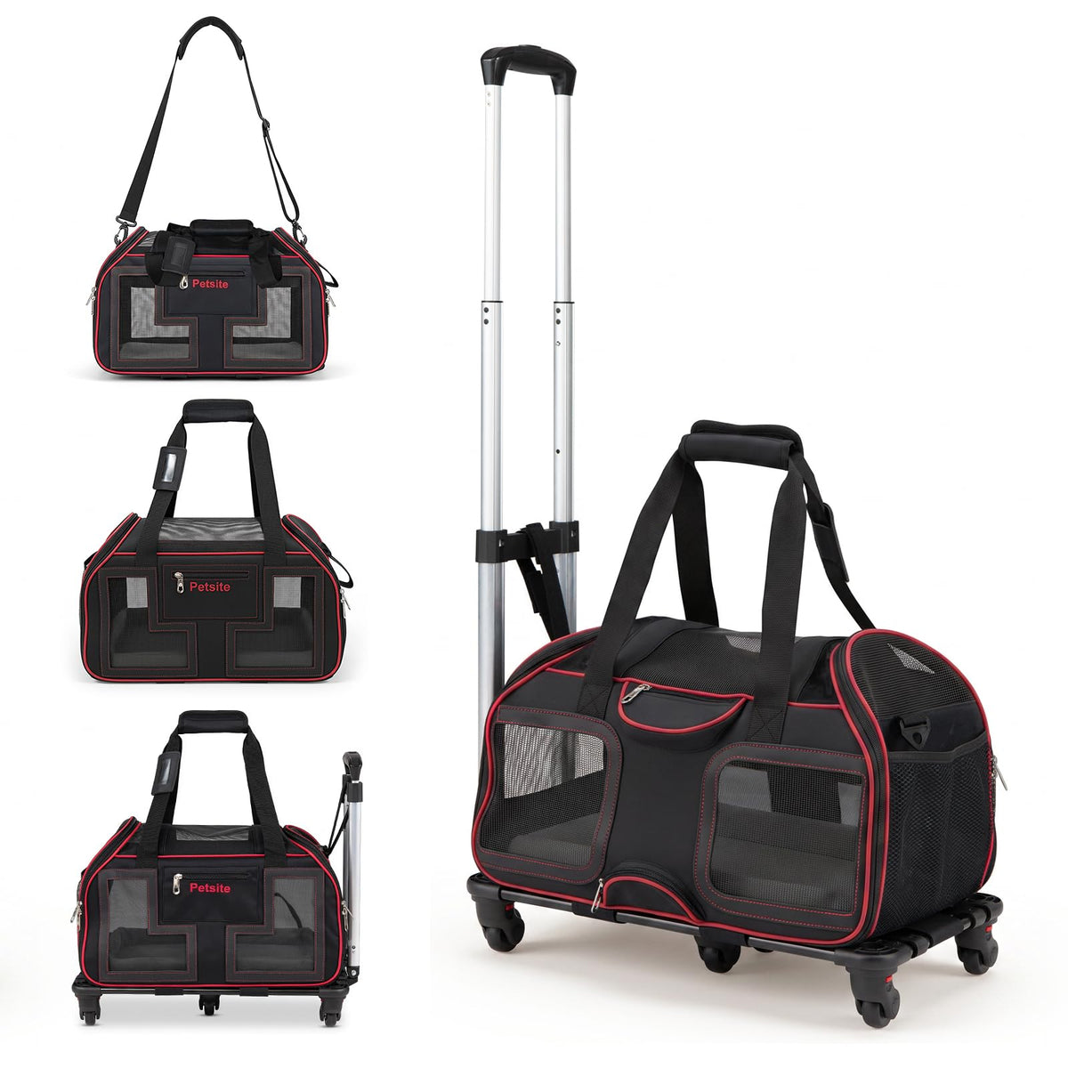 Pet Carrier on Wheels, Foldable Rolling Pet Travel Bag