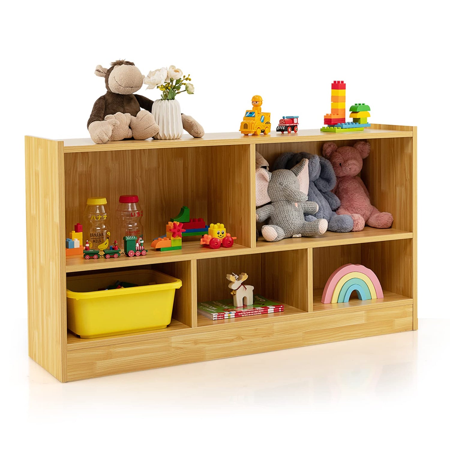 GYMAX 5-Cubby Wooden Kids Storage Shelf Unit