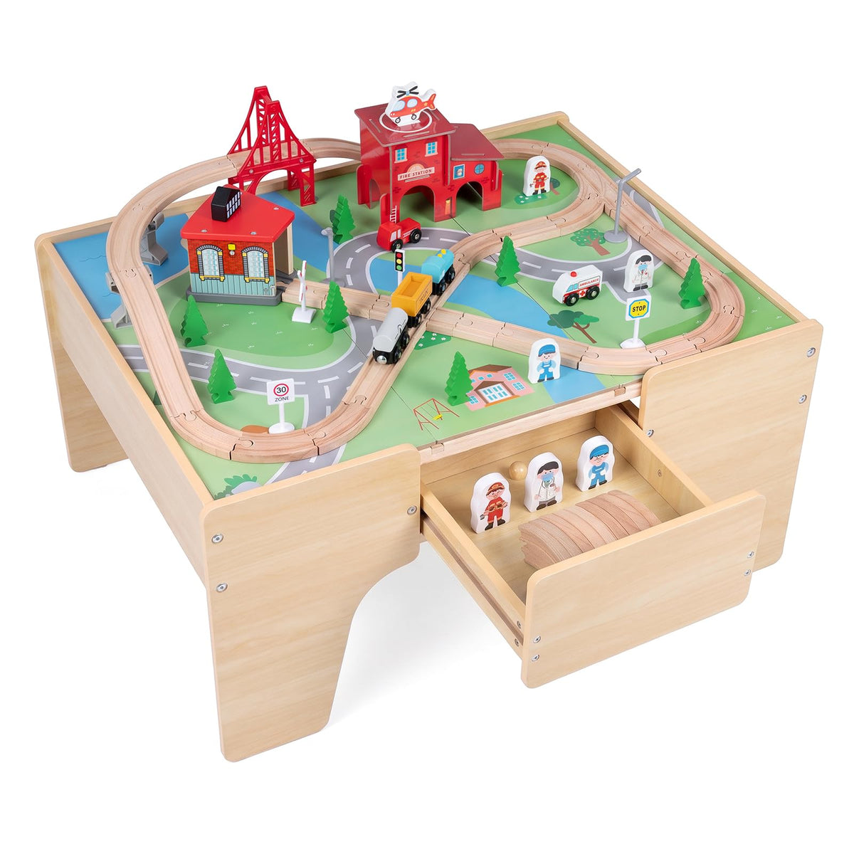 Wooden Train Track Set,Kids Train Table