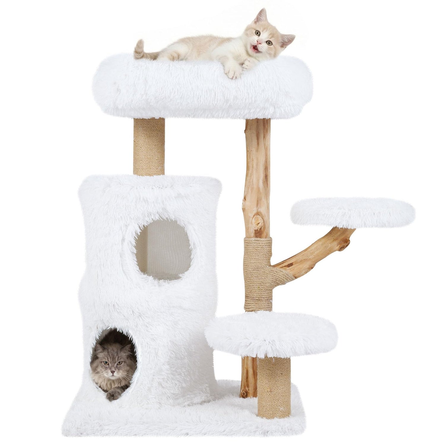 Wooden Cat Tree, Multi-Layer Cats Tower with Jute Scratching Posts & Top Perch