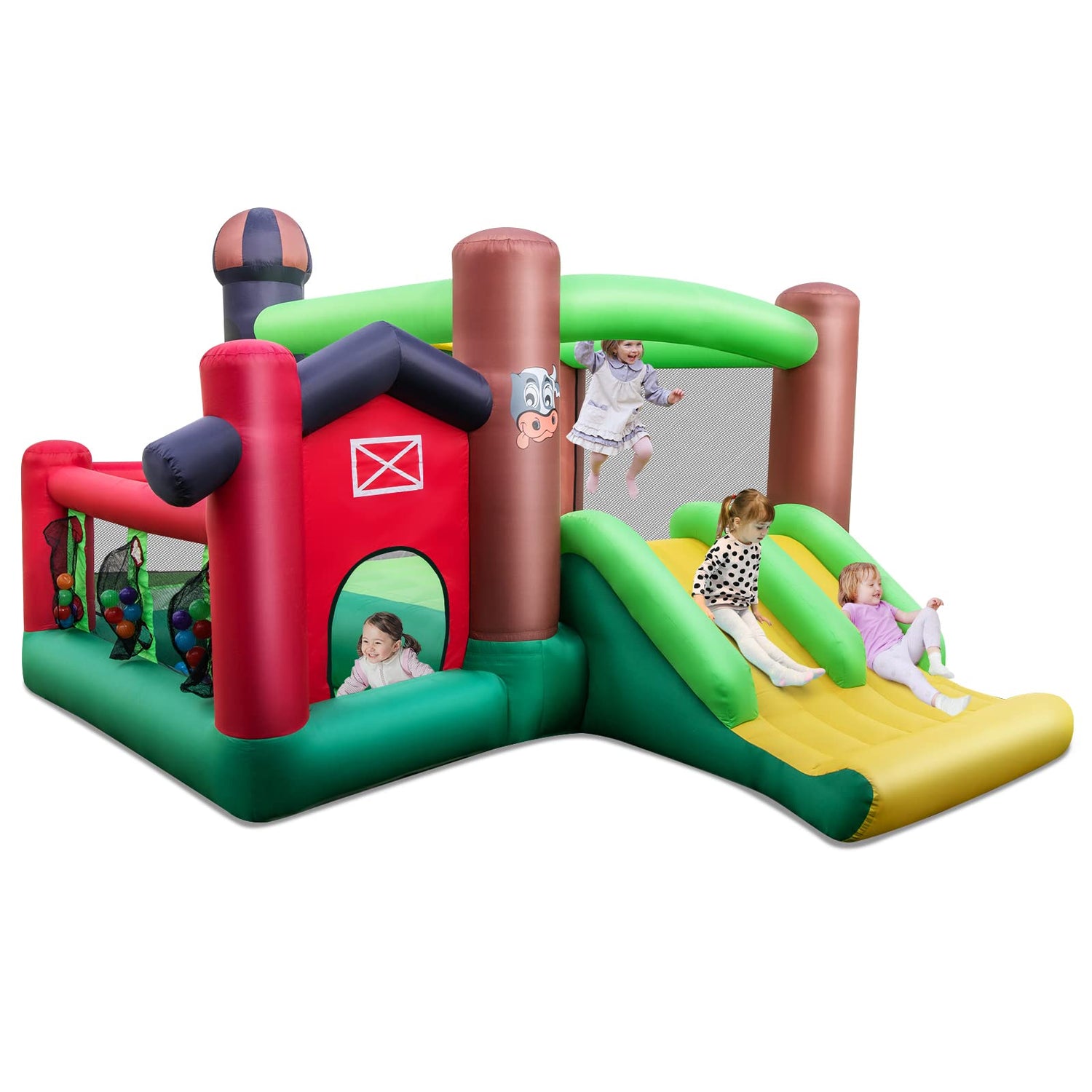 GYMAX 6 in 1 Kids Bouncy Castle with Double Slides