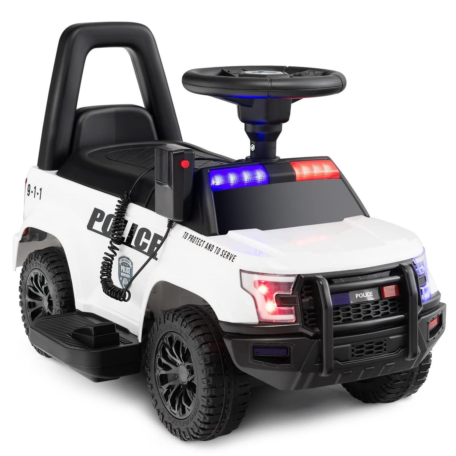 GYMAX Kids Ride on Police Car, 6V Battery Powered Toy Car with Side Megaphone
