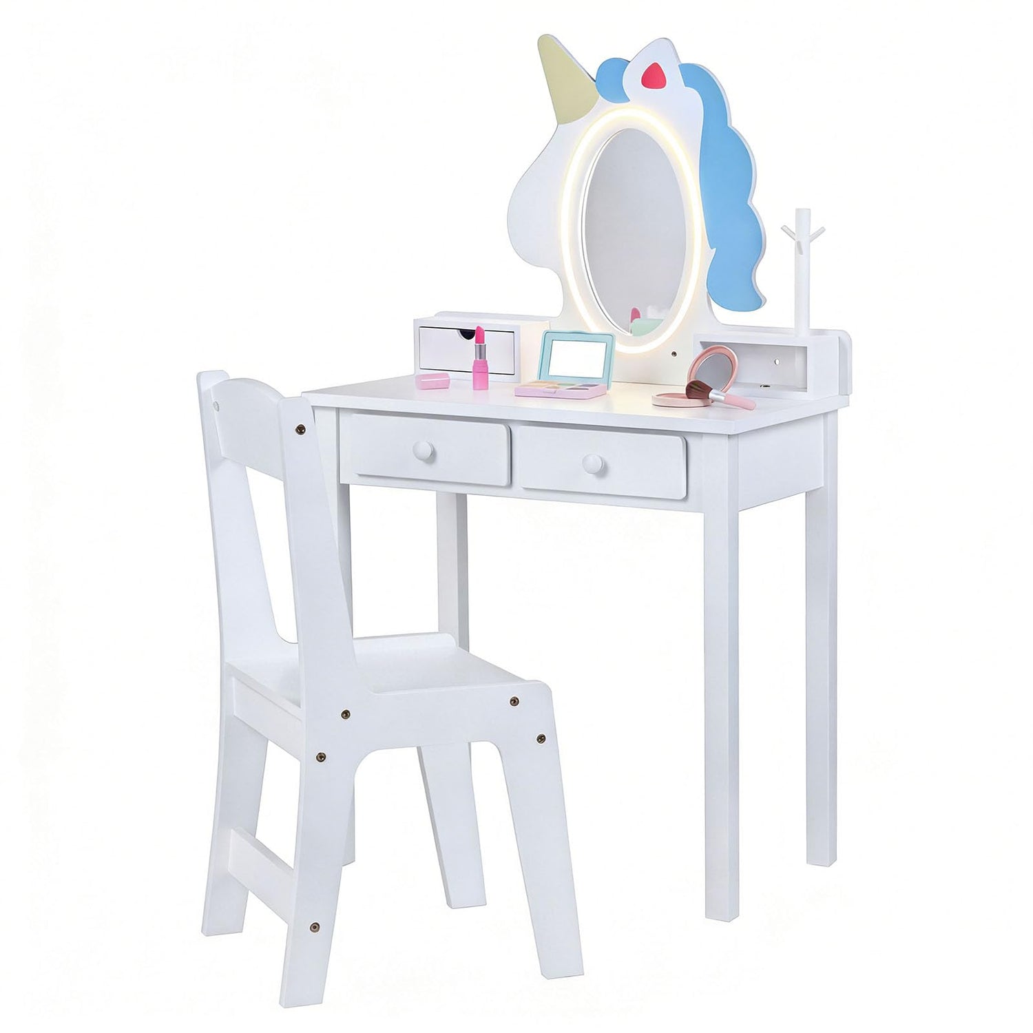 Kids Vanity Table and Chair Set, Princess Dressing Table