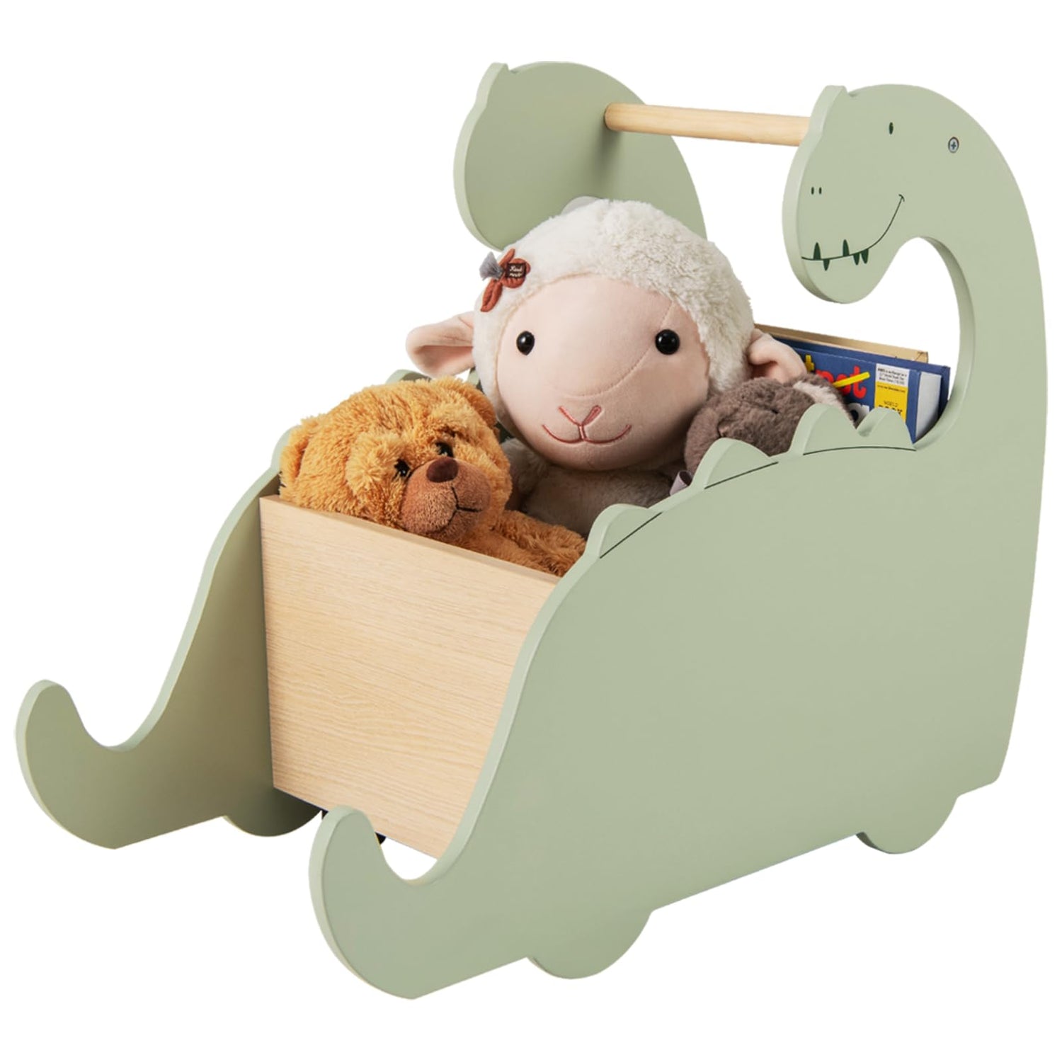 GYMAX Baby Learning Walker, 2-in-1 Wooden Baby Push Walker with Large Toy Storage Chest and 4 Wheels