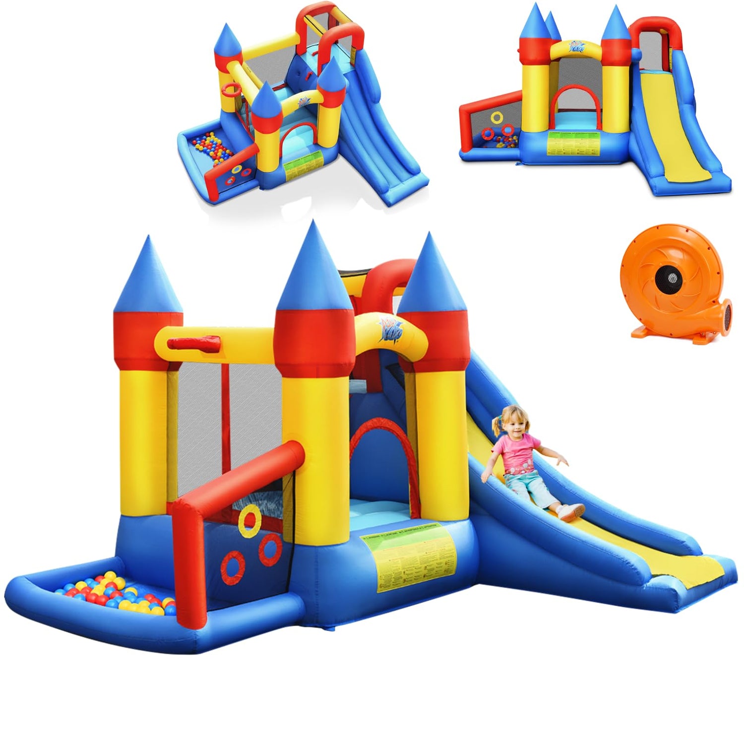 GYMAX Kids Bouncy Castle with Slide, Climbing Wall