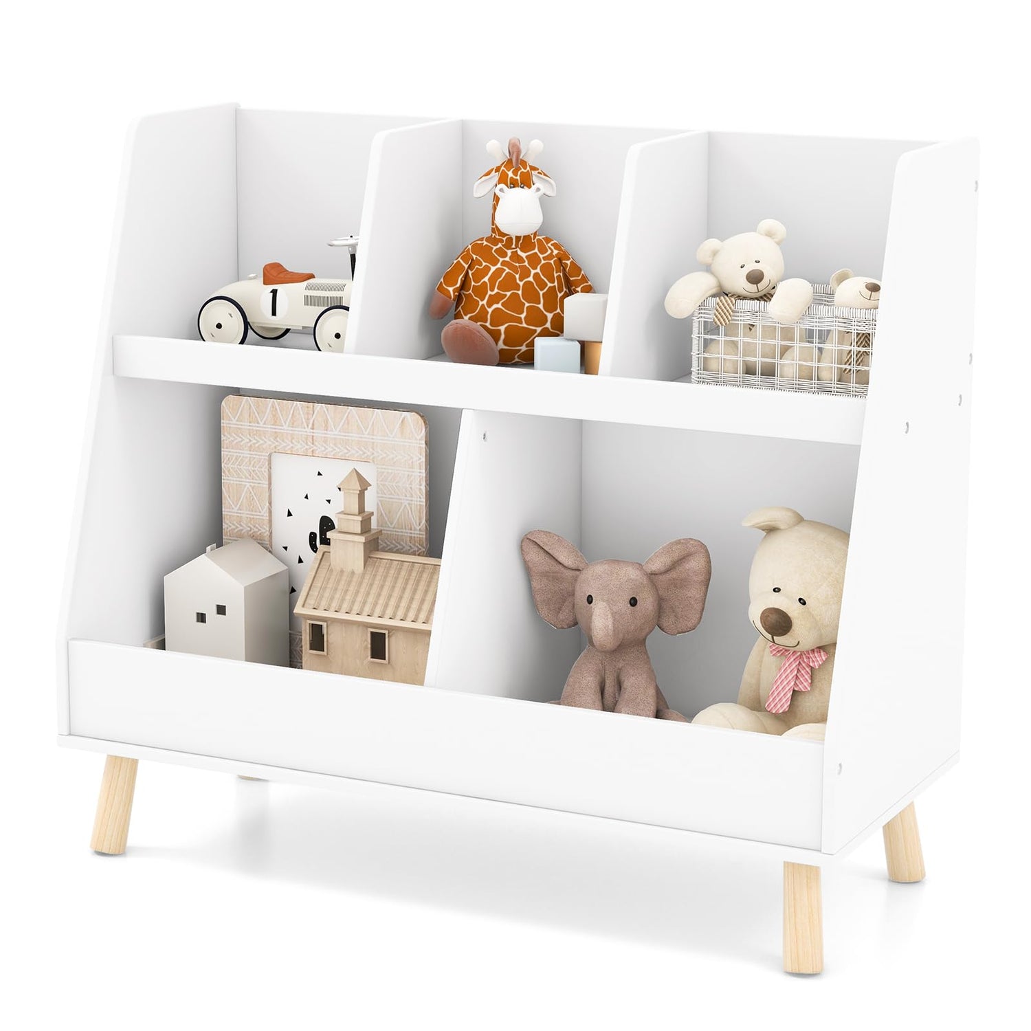 GYMAX Kids Storage Organizer, Wooden Children Bookcase and Toy Storage