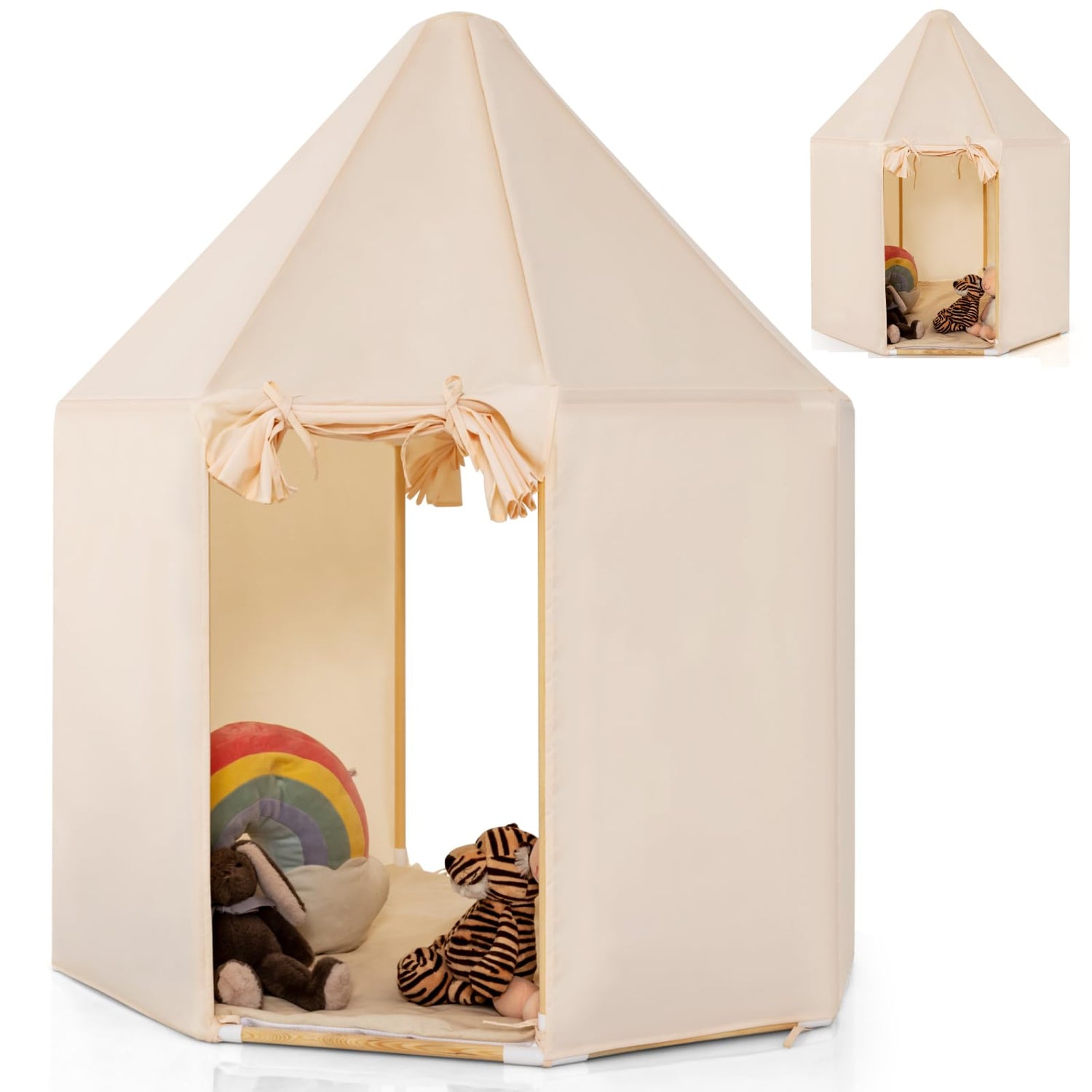 GYMAX Kids Tent, Large Children Play Castle with Thick & Washable Mat, 122 x 122 x 144cm