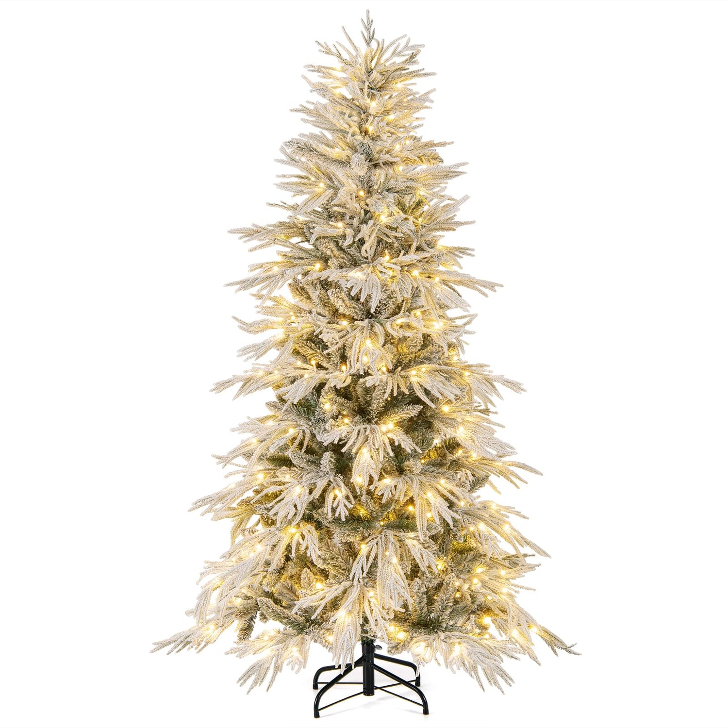 6 FT Artificial Christmas Tree Flocked Xmas Tree with 250 Warm White LED Lights and Folding Metal Stand