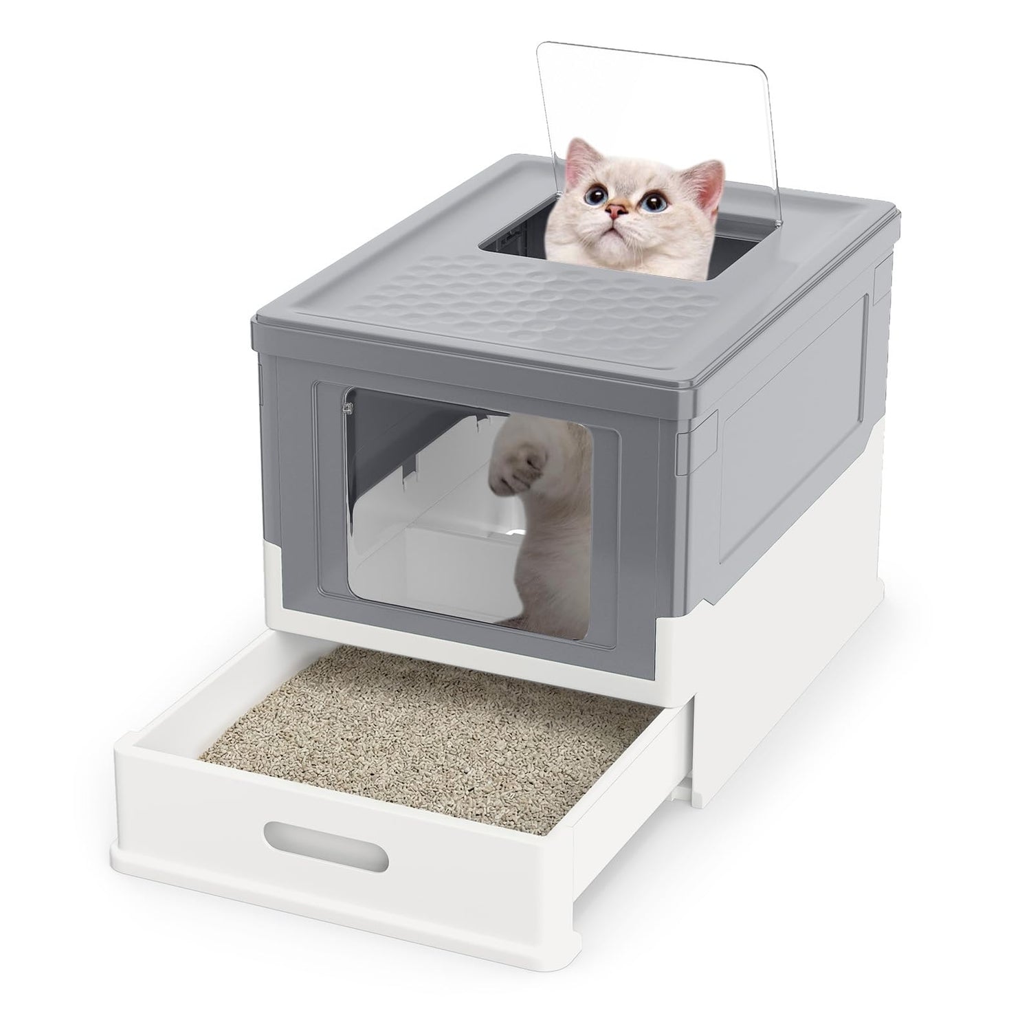 Cat Litter Box, Foldable Hooded Litter Tray with Lid