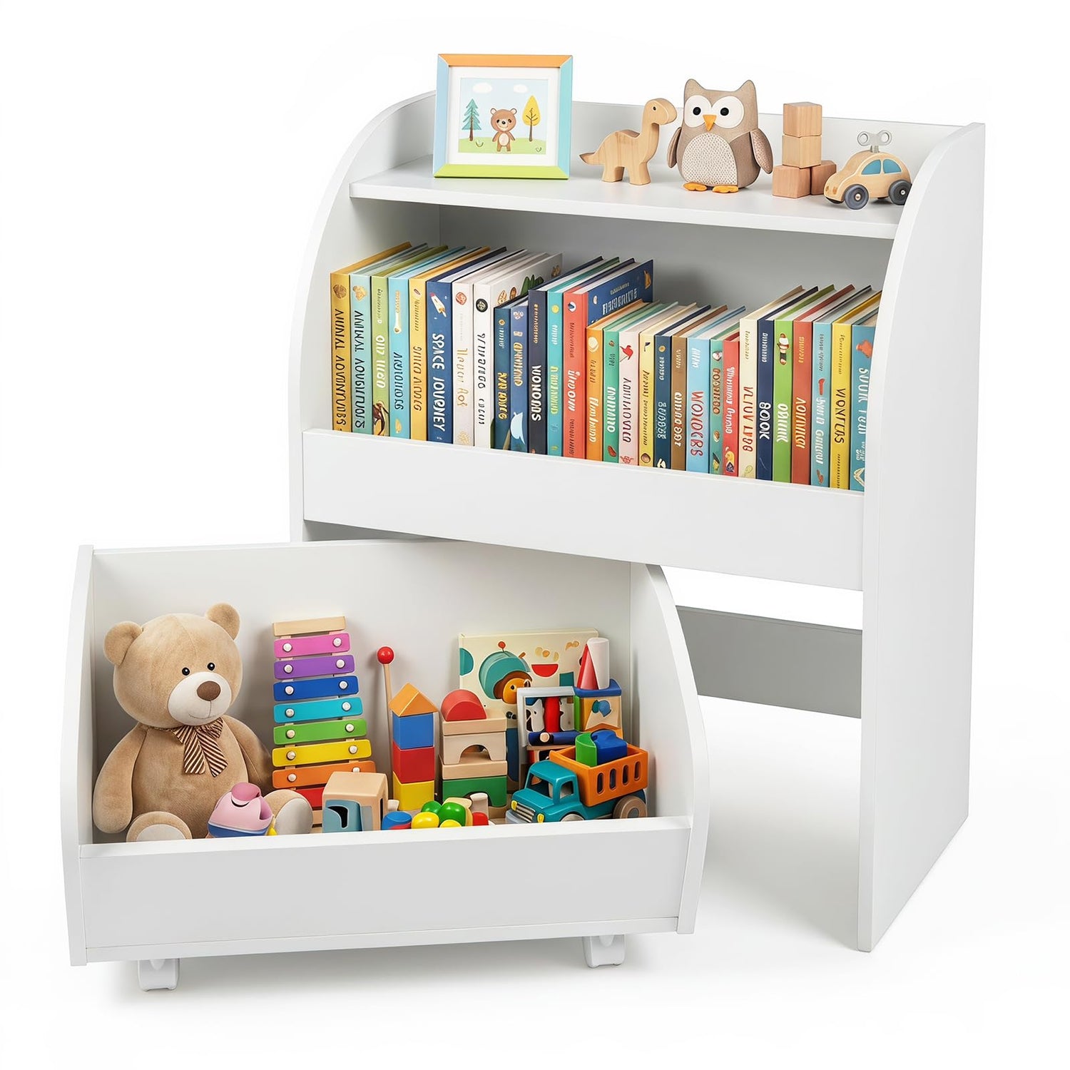 2 Open Shelves & Anti-toppling Kit, Wooden Children Storage Cabinet