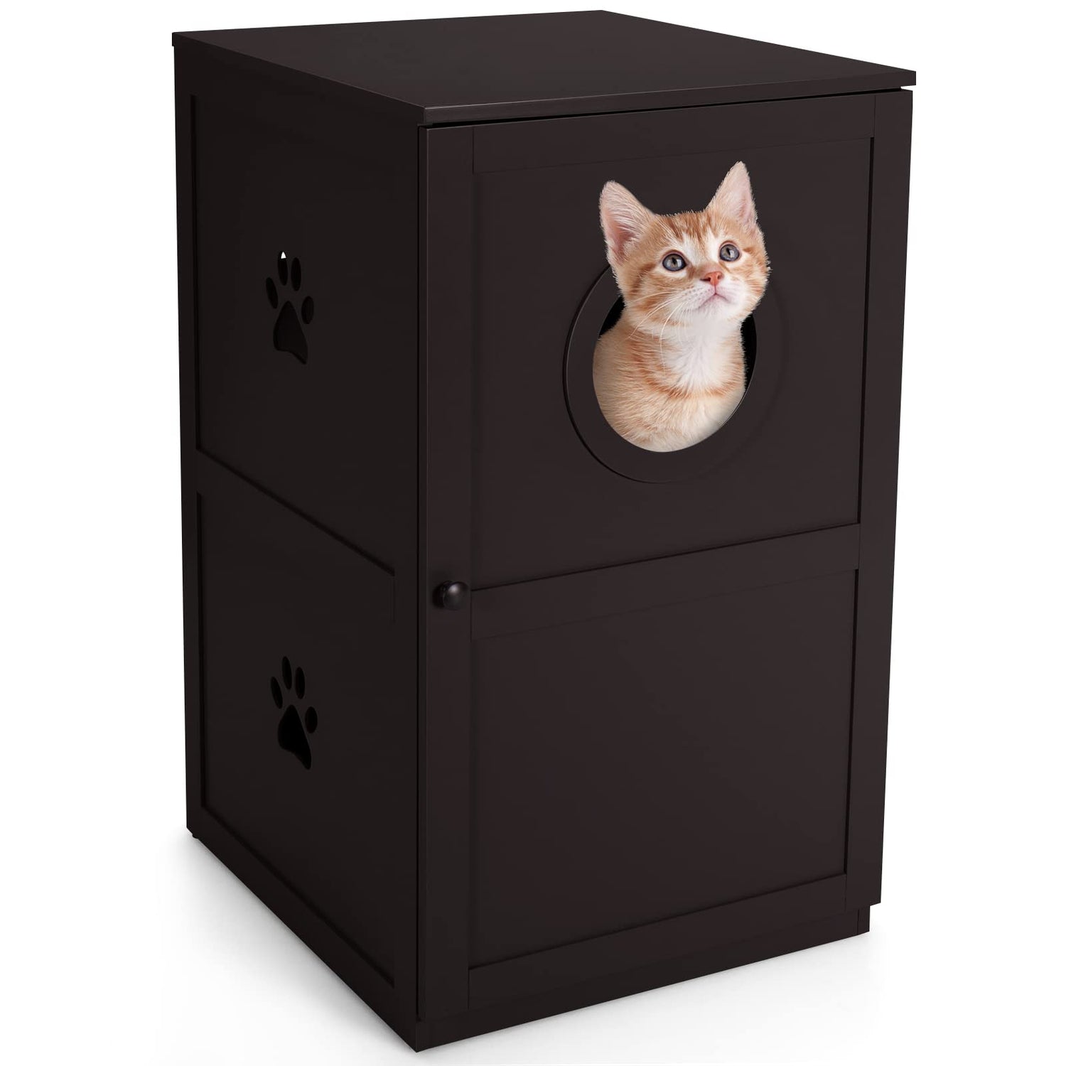 2-Tier Hidden Wooden Cat Litter Box Enclosure