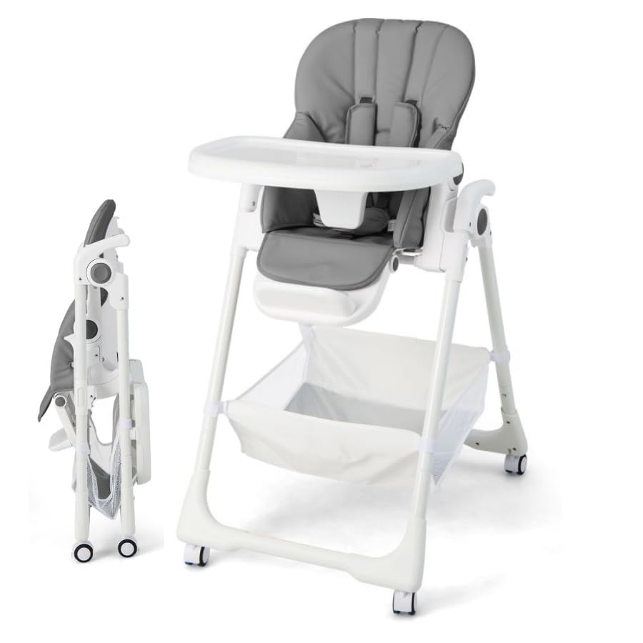 GYMAX Baby High Chair, Folding Infant Highchair with Removable Double Tray