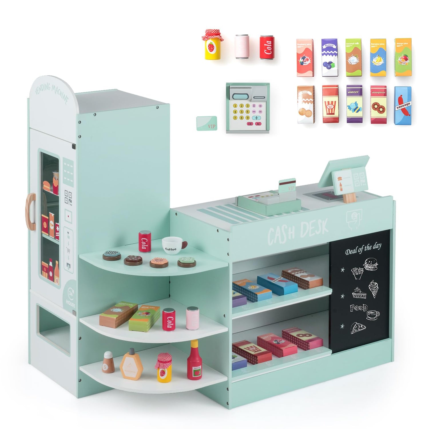 Kids Supermarket Playset with Cash Register for Children Ages 3+