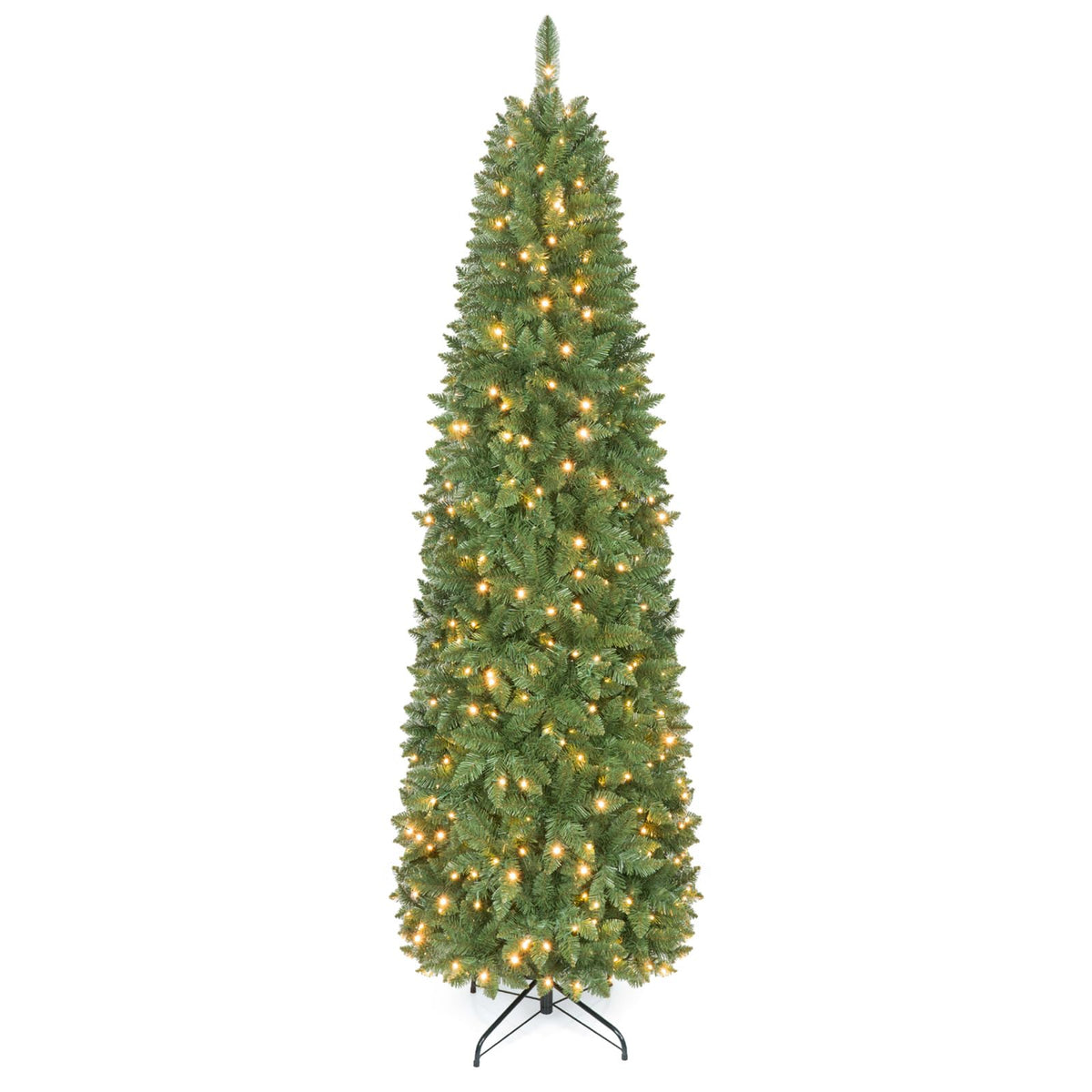 Hinged Pencil Xmas Tree with LED Lights, Foldable Metal Stand