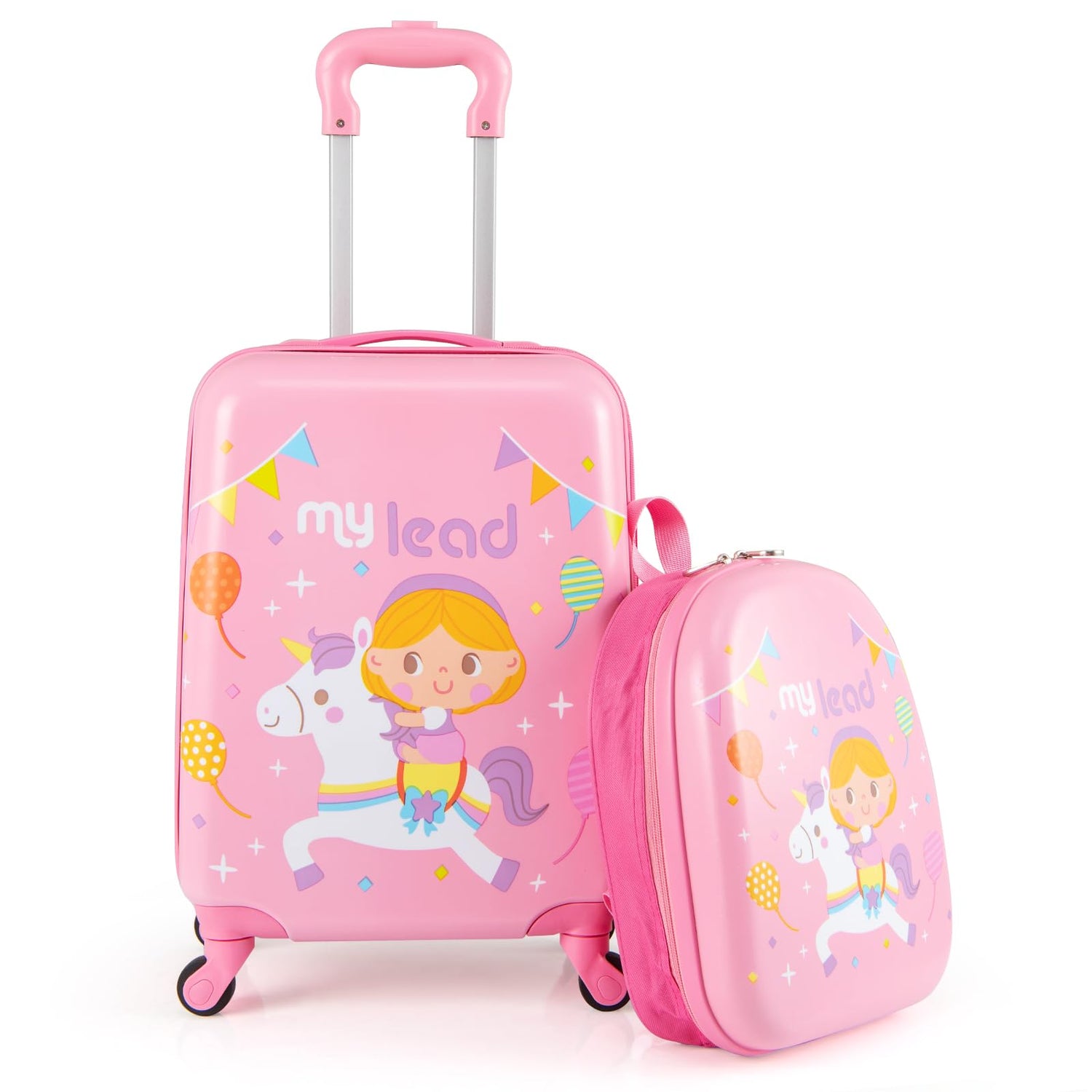 2 Pieces Kid Luggage Set with 4 Spinner Wheels and Telescopic Handle
