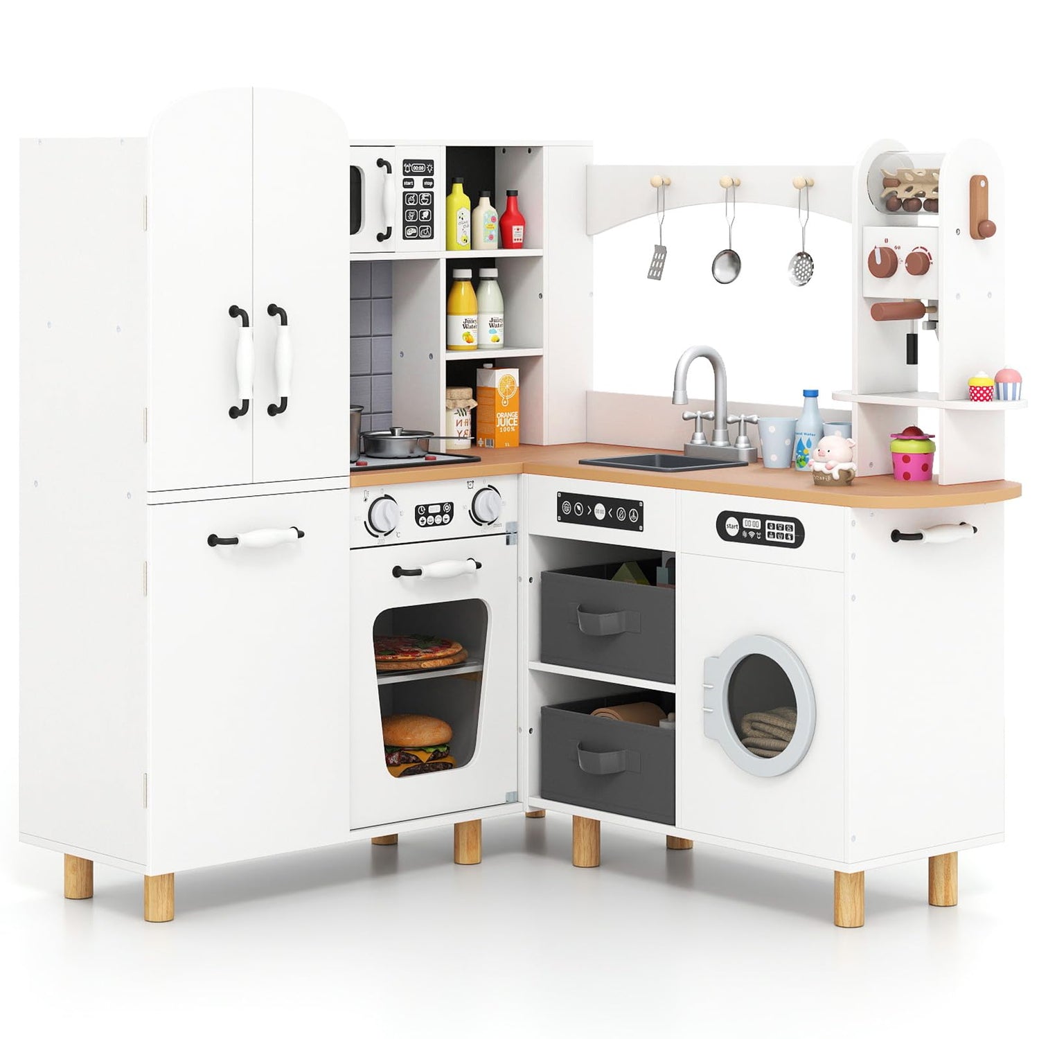 Wooden Corner Play Kitchen with Pine Wood Legs and Lights & Sounds