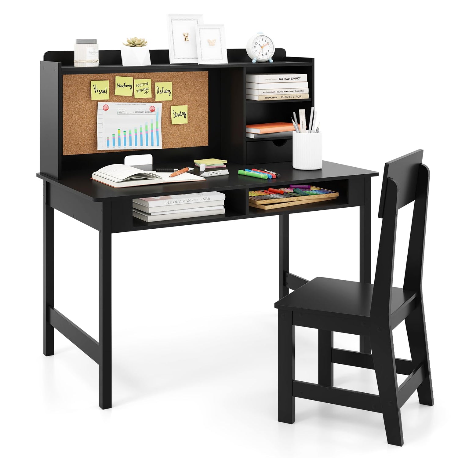 Wooden Study Table with Storage Hutch & Open Shelves