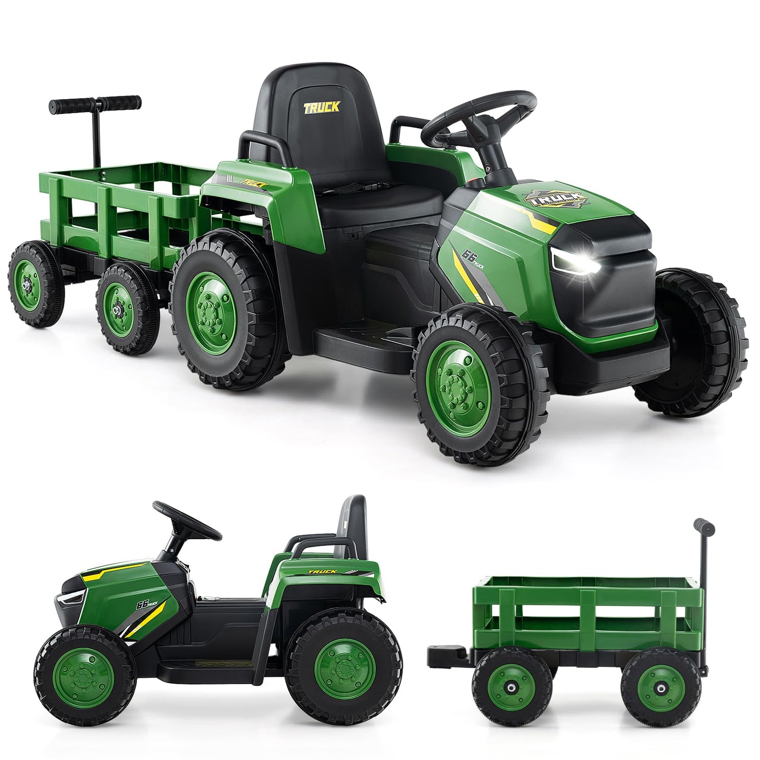 Kids Ride on Tractor 12V Electric Vehicle with Detachable Trailer and Remote Control