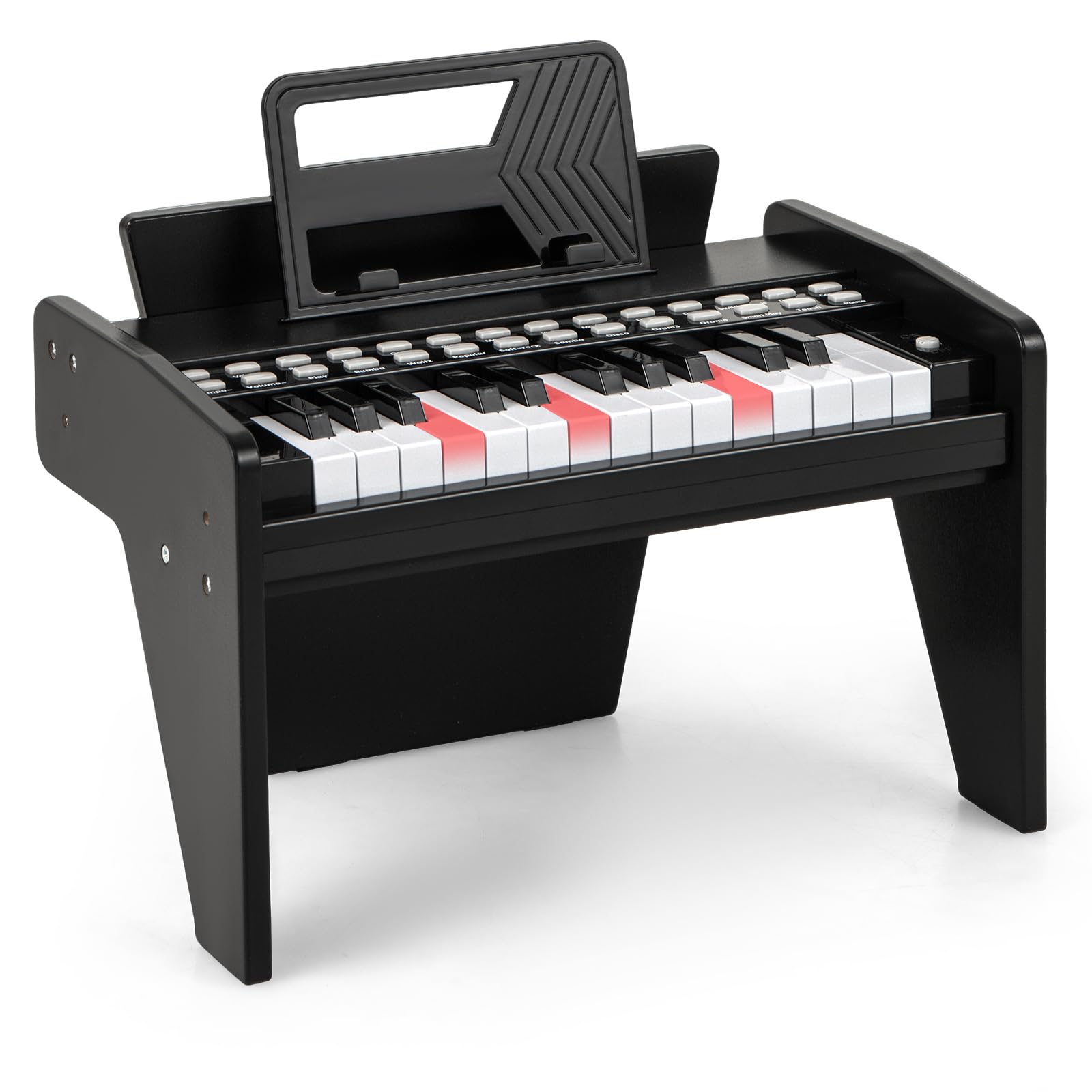 25 Lighted Keys Kids Piano Keyboard Mini Digital Piano Wooden Toy – GymaxUK