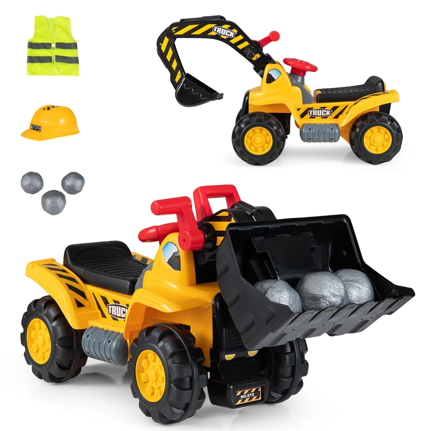 Sit & Scoot Toy Construction Vehicle with Engine Sound