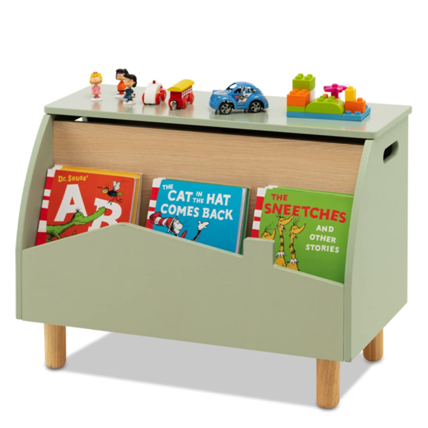GYMAX Wooden Toy Box, Kids Storage Chest with Book Storage Space