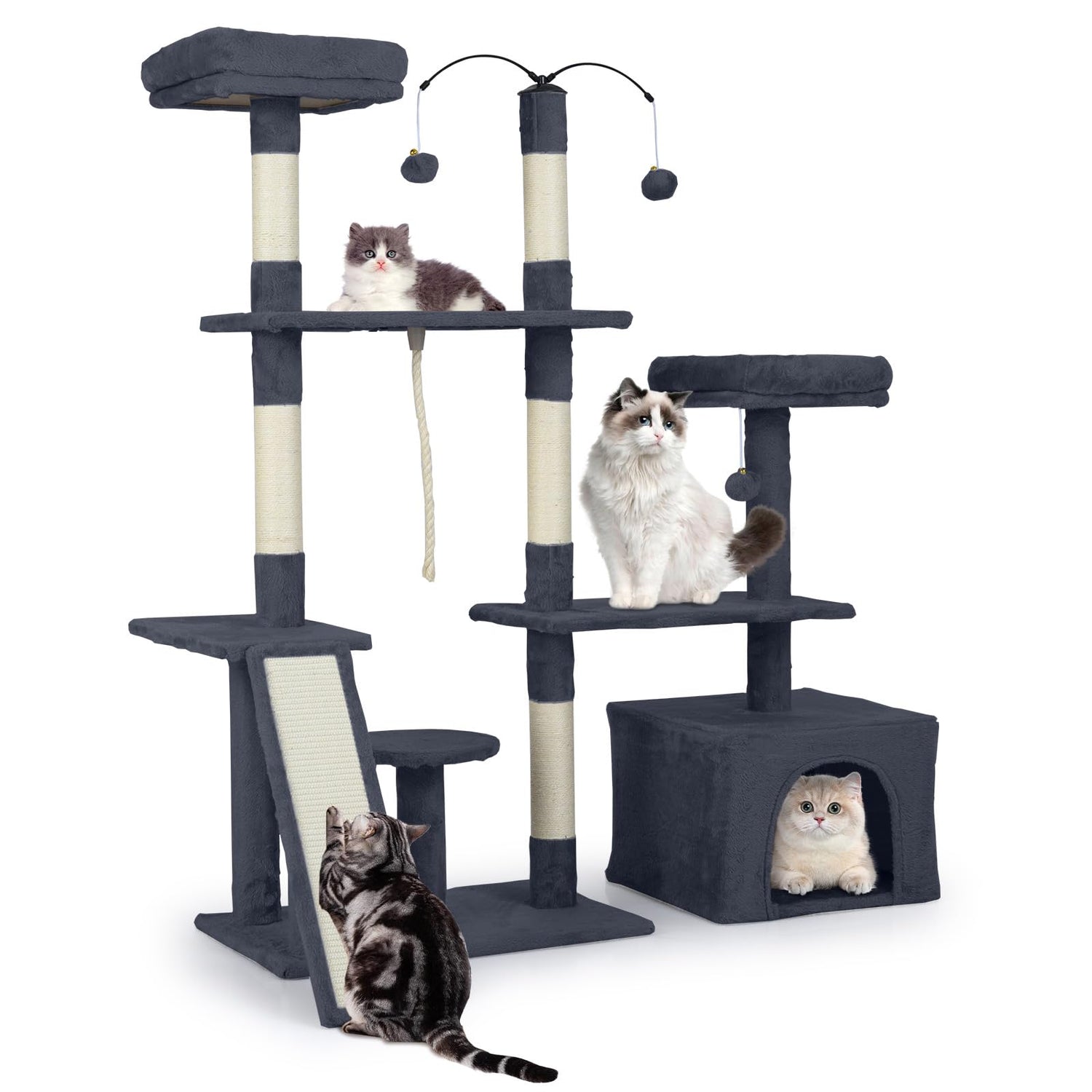 136cm Tall Multi-Layer Cats Tower with 2 Padded Perches