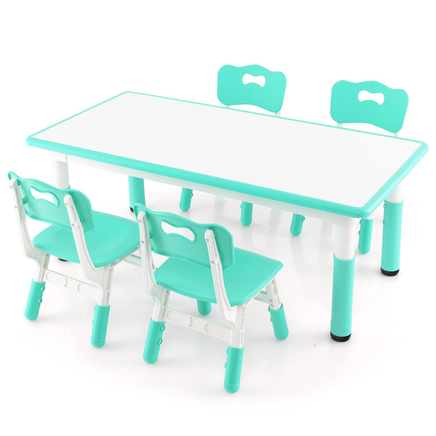 GYMAX Kids Table and Chairs Set, Height Adjustable Children Table with 4 Chairs & Graffiti Desktop
