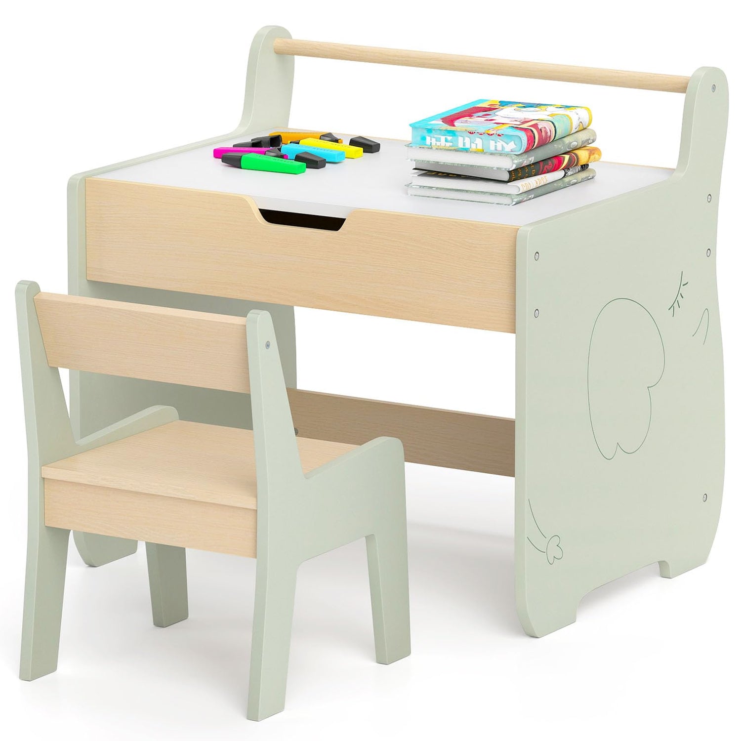GYMAX Kids Table and Chair Set, Children Activity Desk with Detachable Tabletop